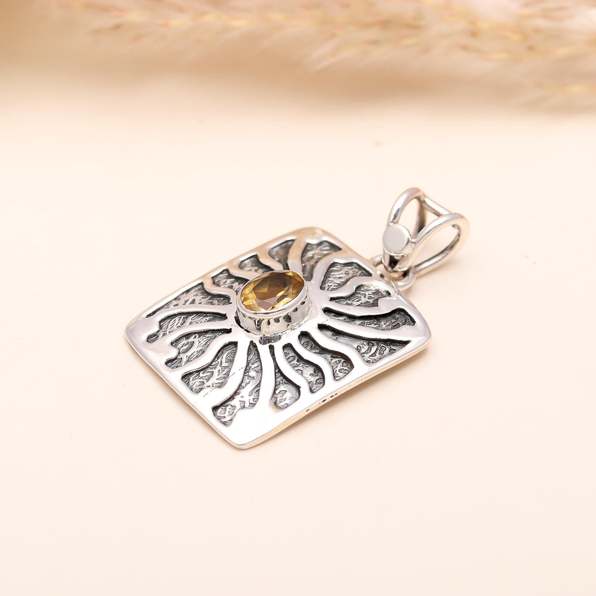 The Solar Tablet: Citrine & Textured Sterling Silver Pendant