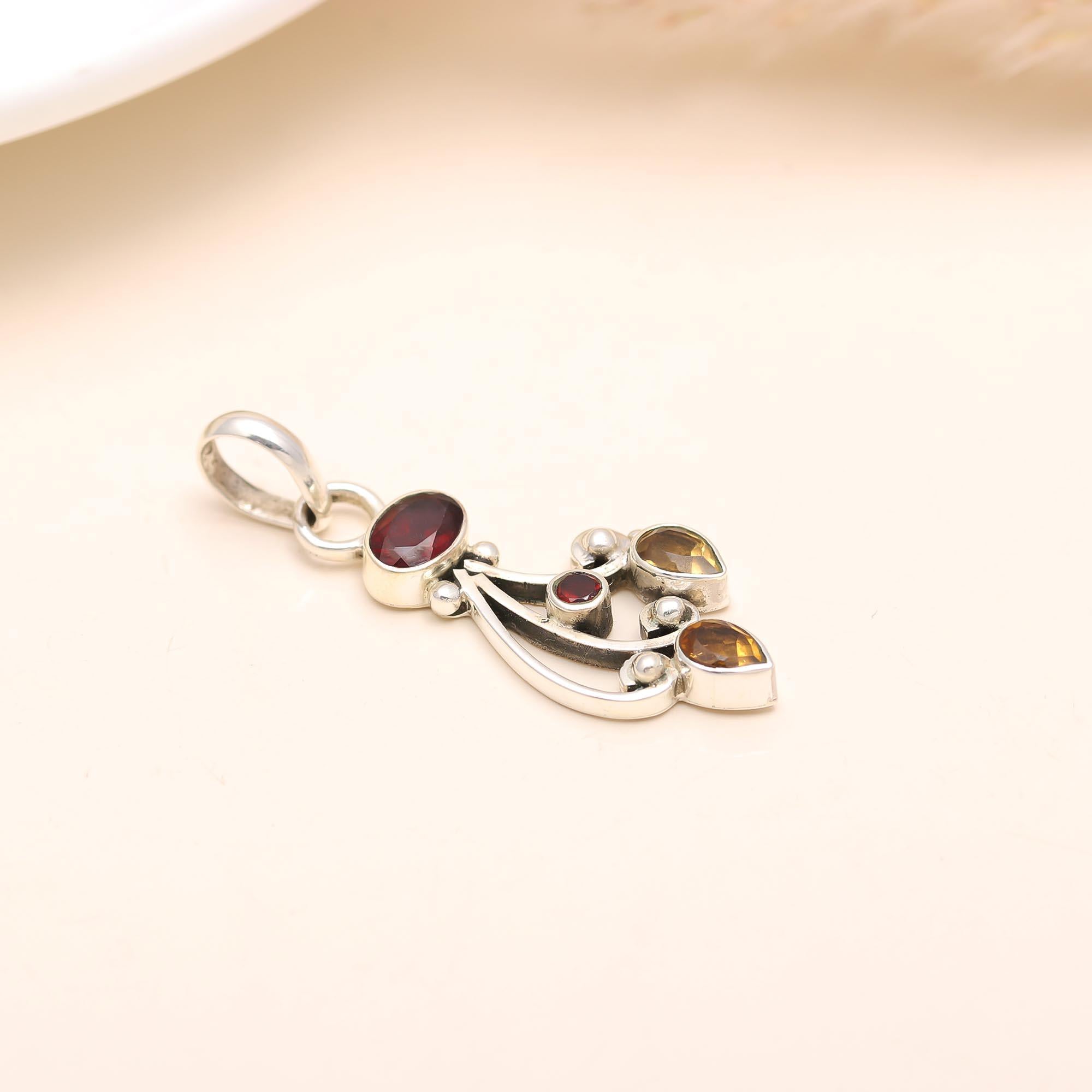 The Autumn Cascade: Vintage Style Garnet & Citrine Pendant