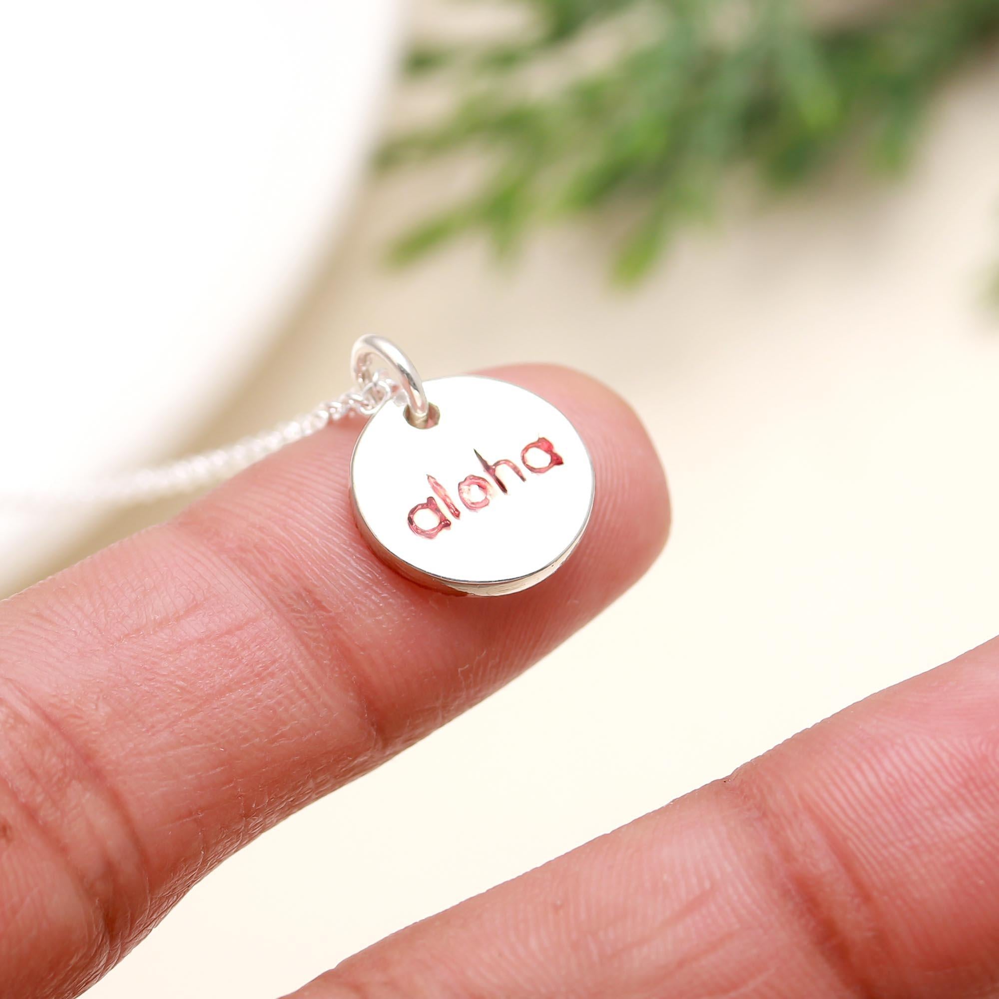 925 Silver Round “Aloha” Pendant Necklace