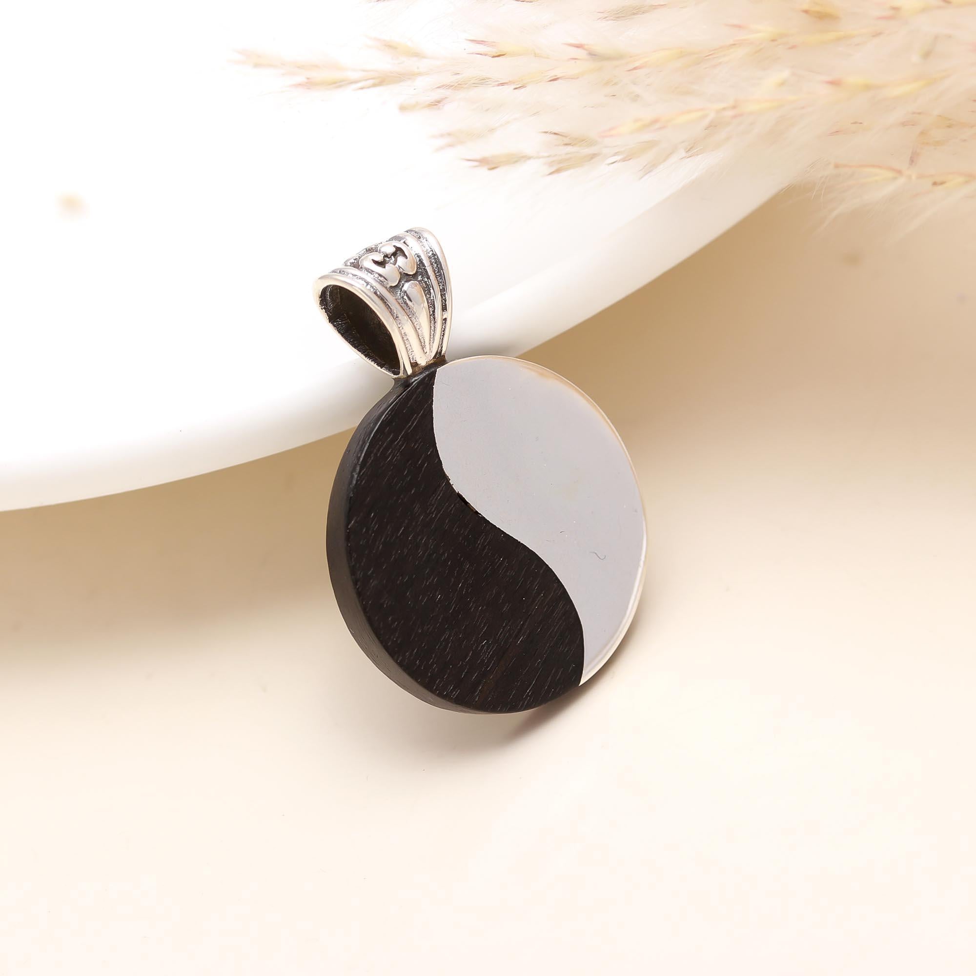 The Harmony Disc: Modern Black & Silver Round Pendant