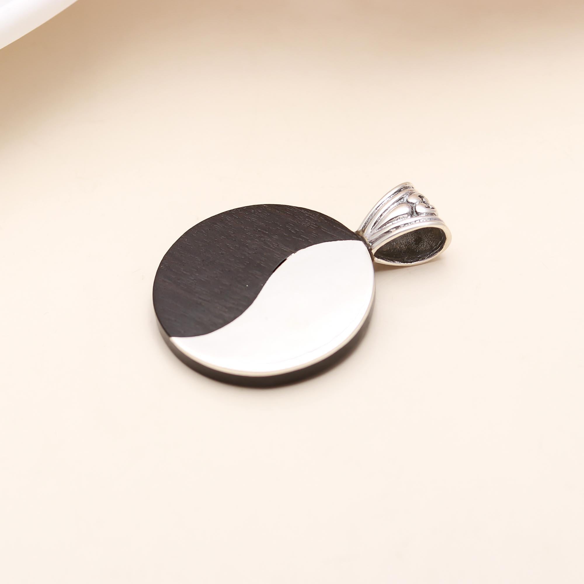 The Harmony Disc: Modern Black & Silver Round Pendant