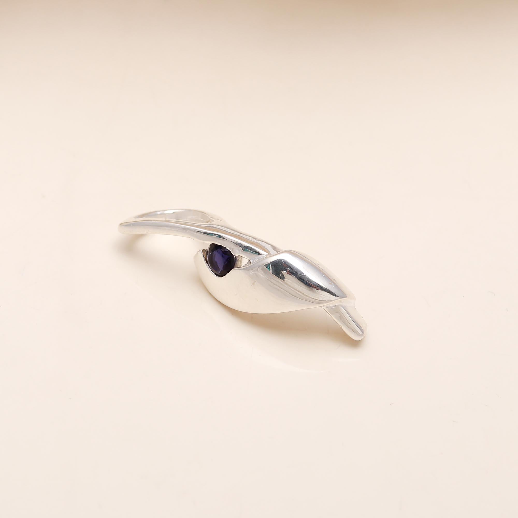 The Sculptural Fold: Abstract Sterling Silver & Sapphire Pendant