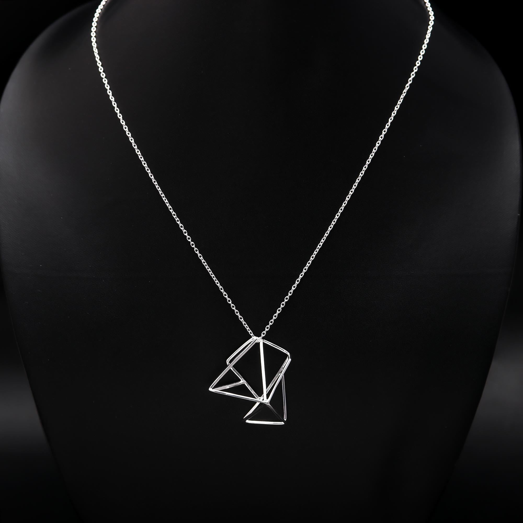 925 Silver Abstract Frame Pendant Necklace