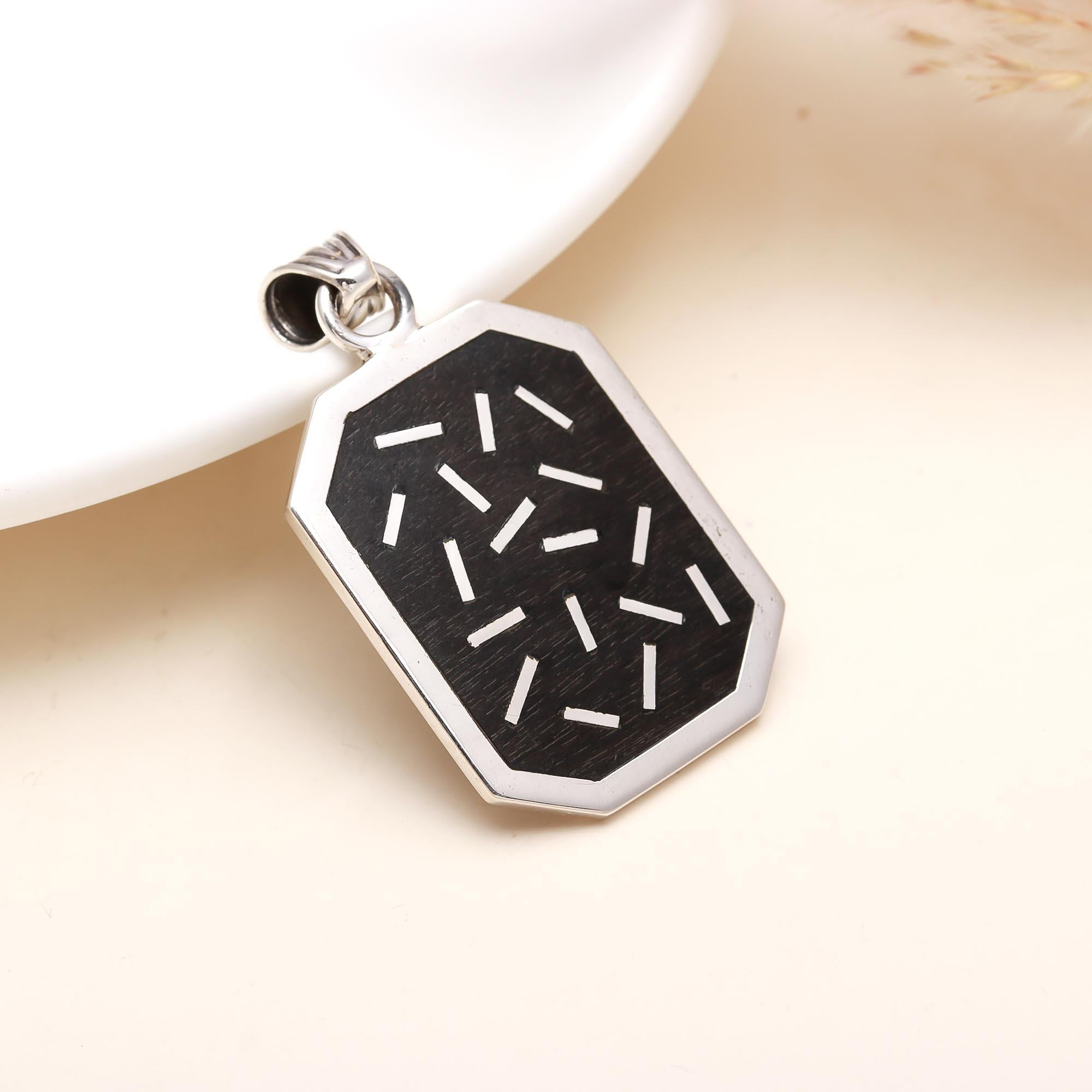 The Midnight Mosaic: Modern Black & Silver Dash Pendant
