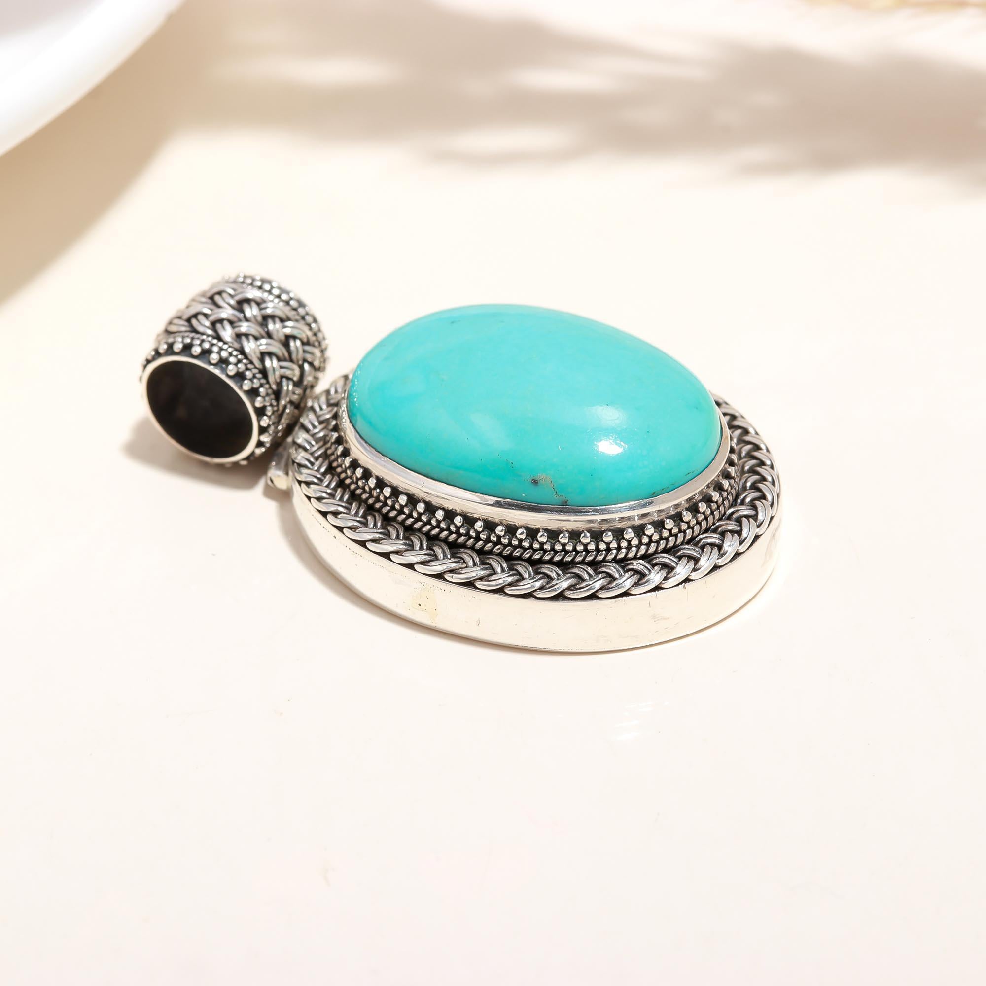 925 Sterling Silver Turquoise Gemstone Ethnic Pendant