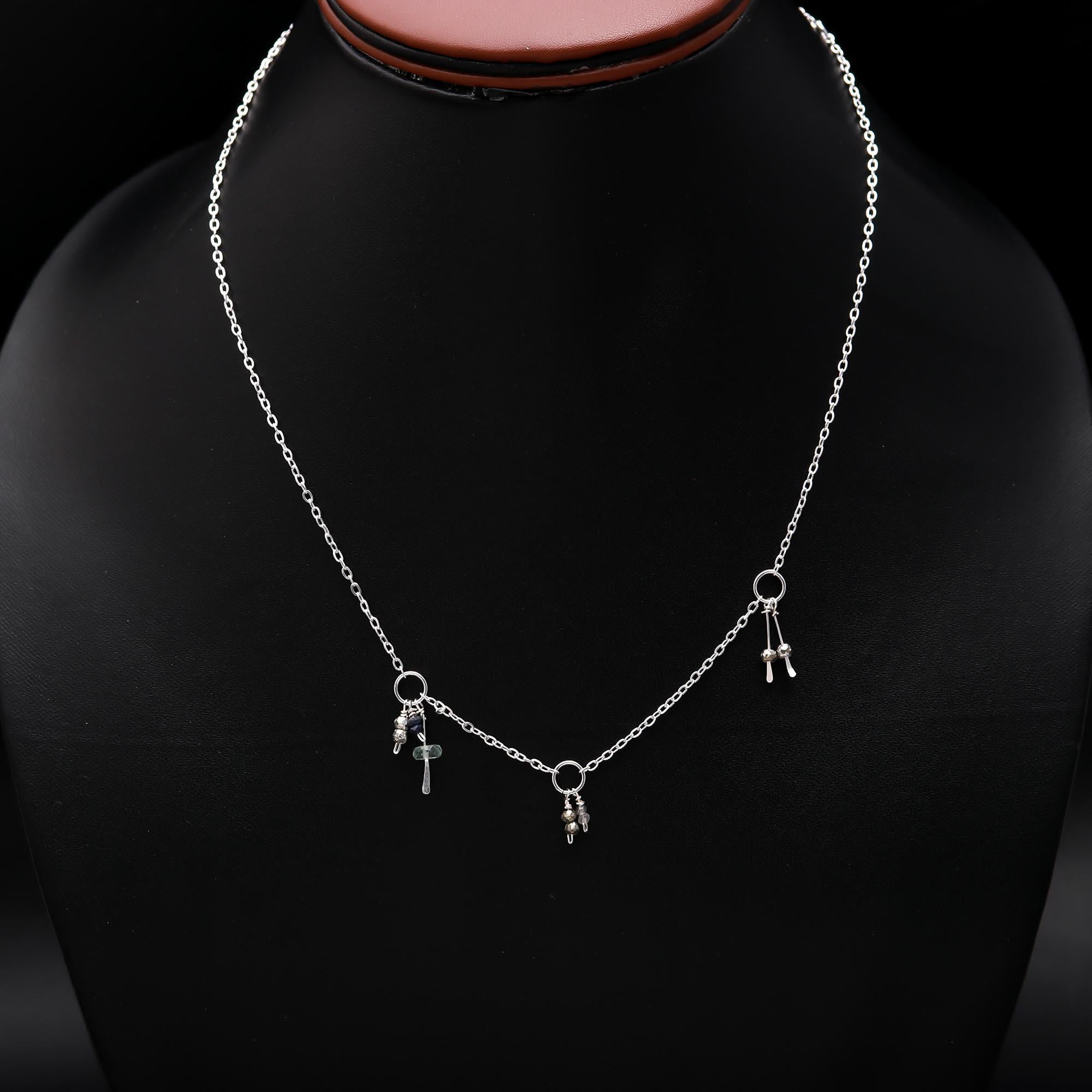 925 Silver Mixed Gemstone Charm Necklace