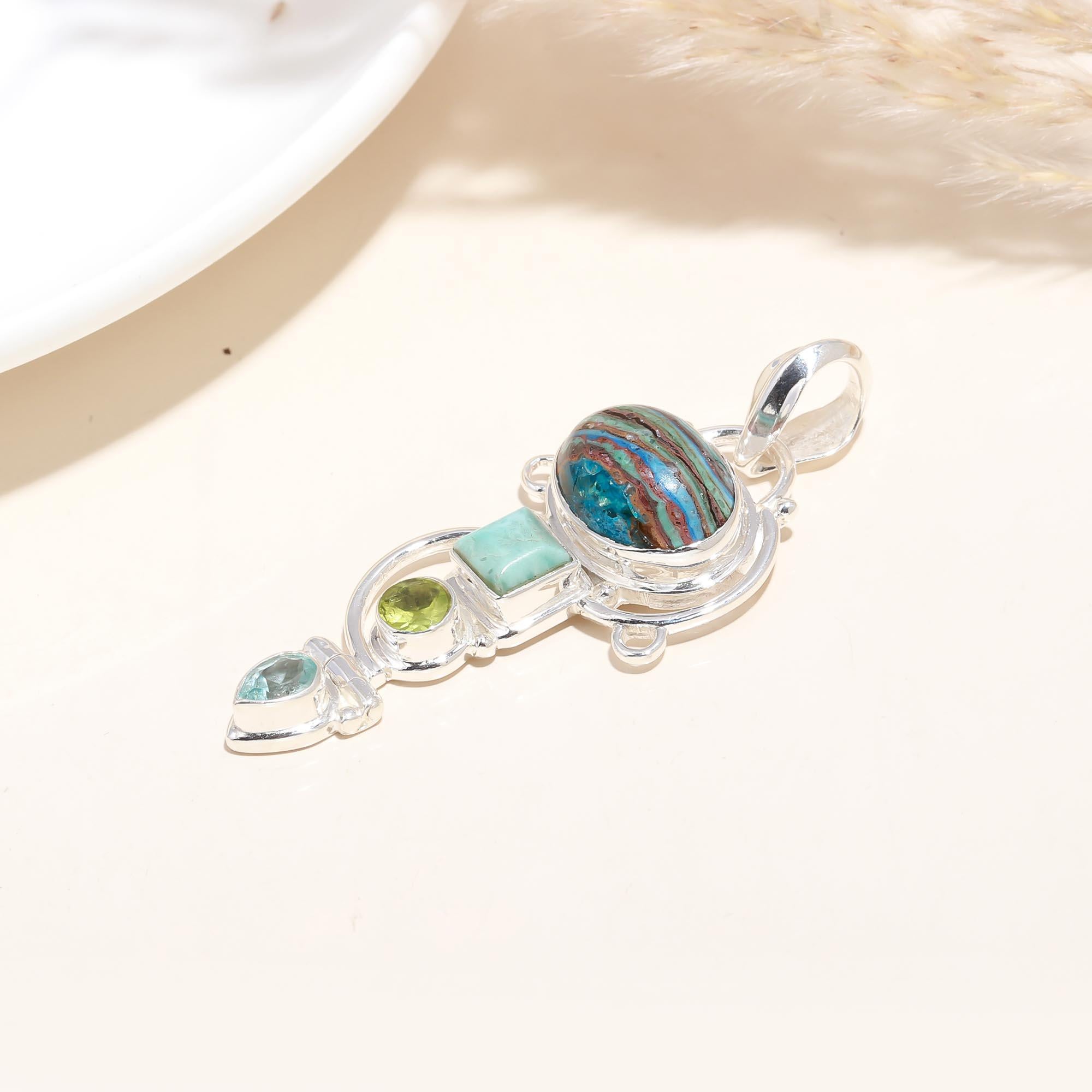 Pearl Blue Topaz Sterling Silver Italian Pendant