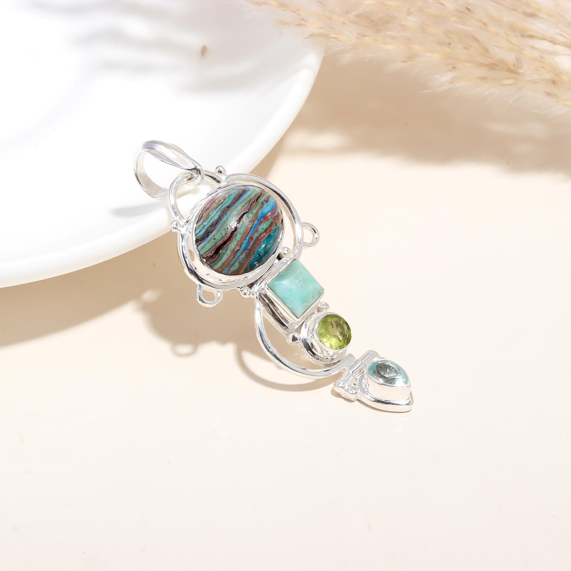 Pearl Blue Topaz Sterling Silver Italian Pendant