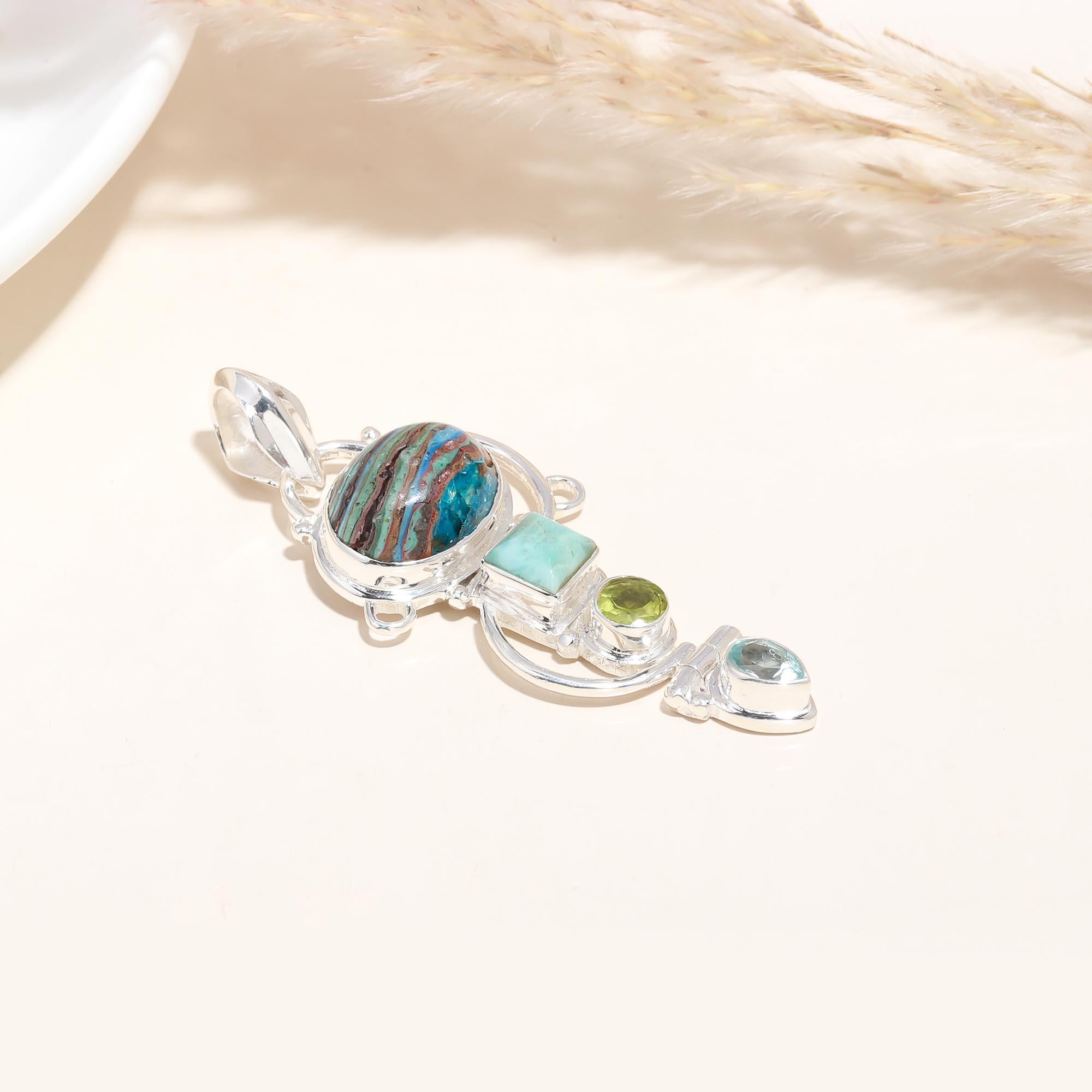 Pearl Blue Topaz Sterling Silver Italian Pendant