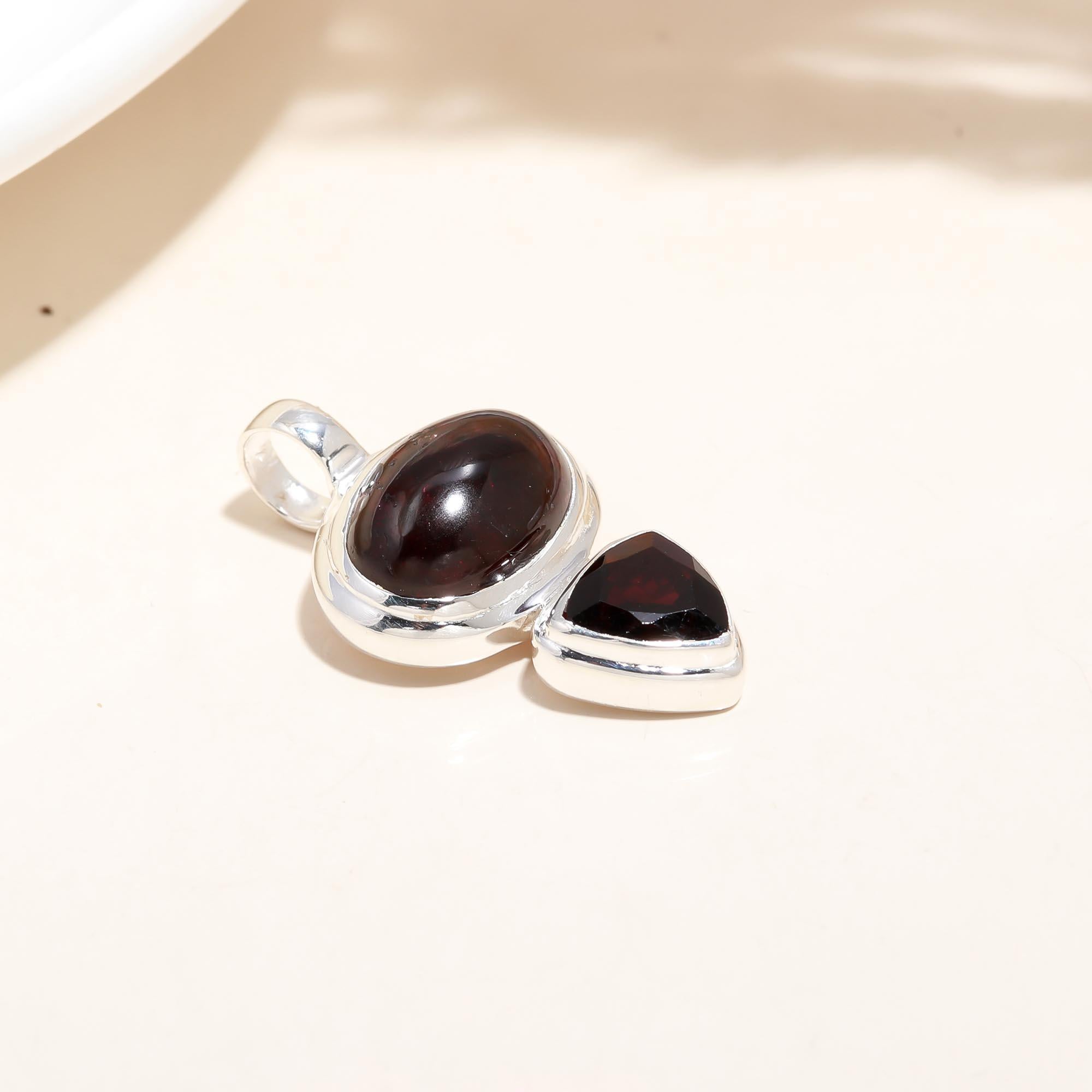 The Double Delight: Oval & Trillion Red Garnet Duo Pendant