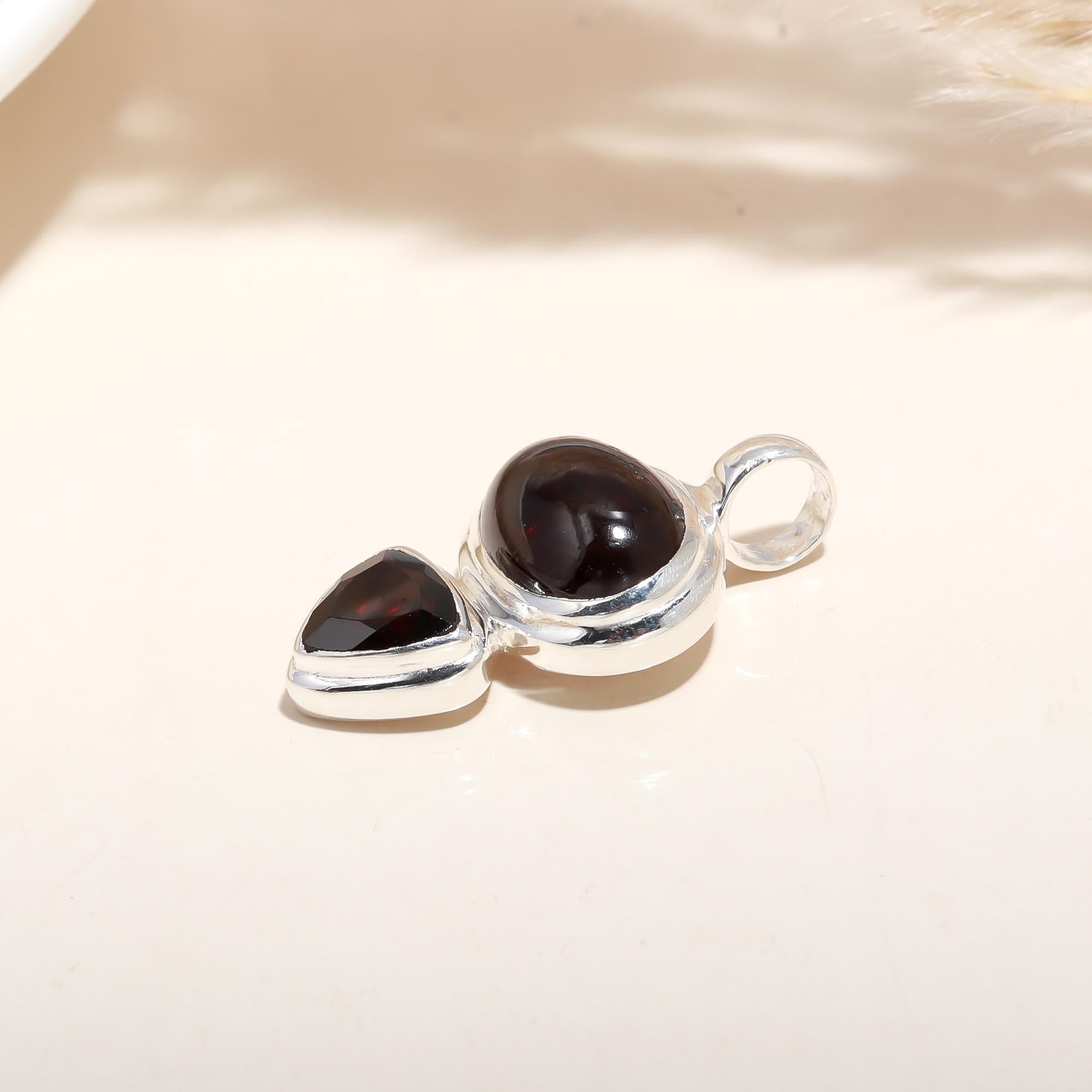 The Double Delight: Oval & Trillion Red Garnet Duo Pendant