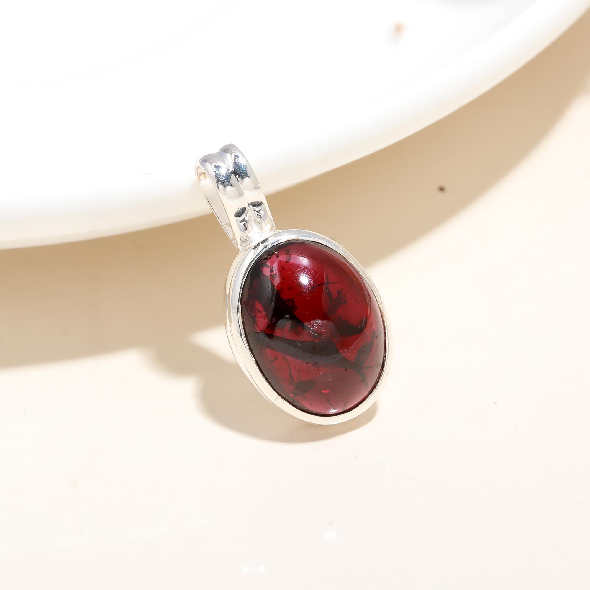 The Crimson Solitaire: Oval Garnet Minimalist Pendant