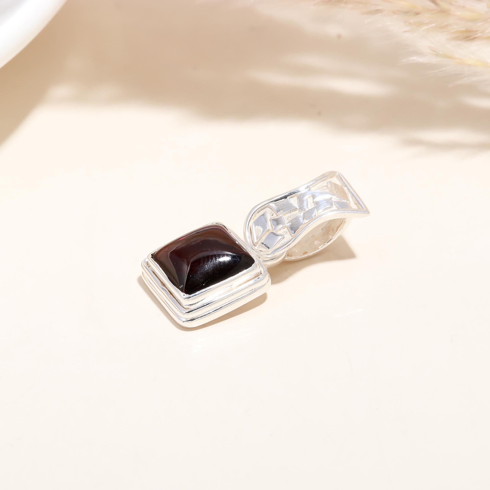 The Geometric Crimson: Square Garnet Cabochon Pendant