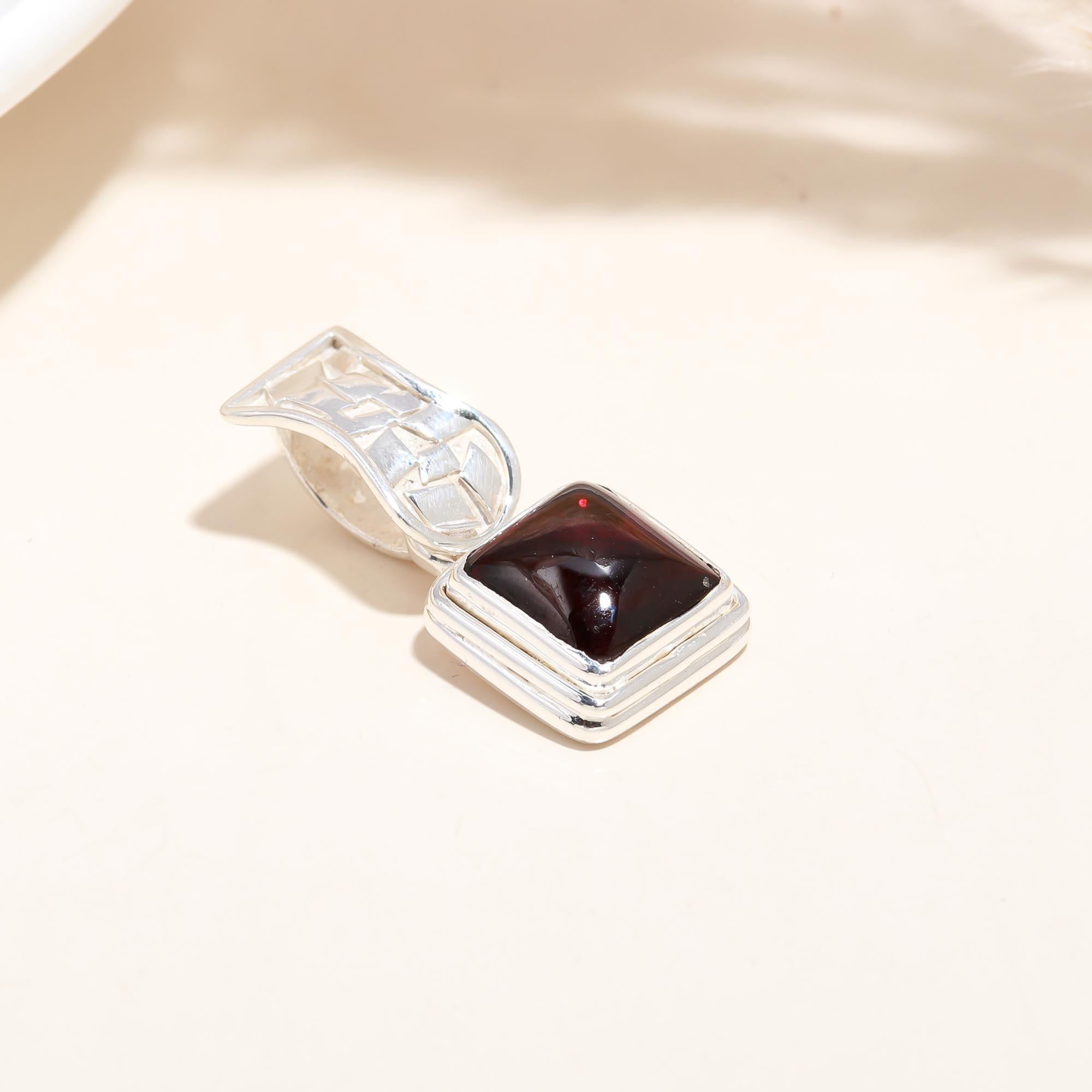 The Geometric Crimson: Square Garnet Cabochon Pendant
