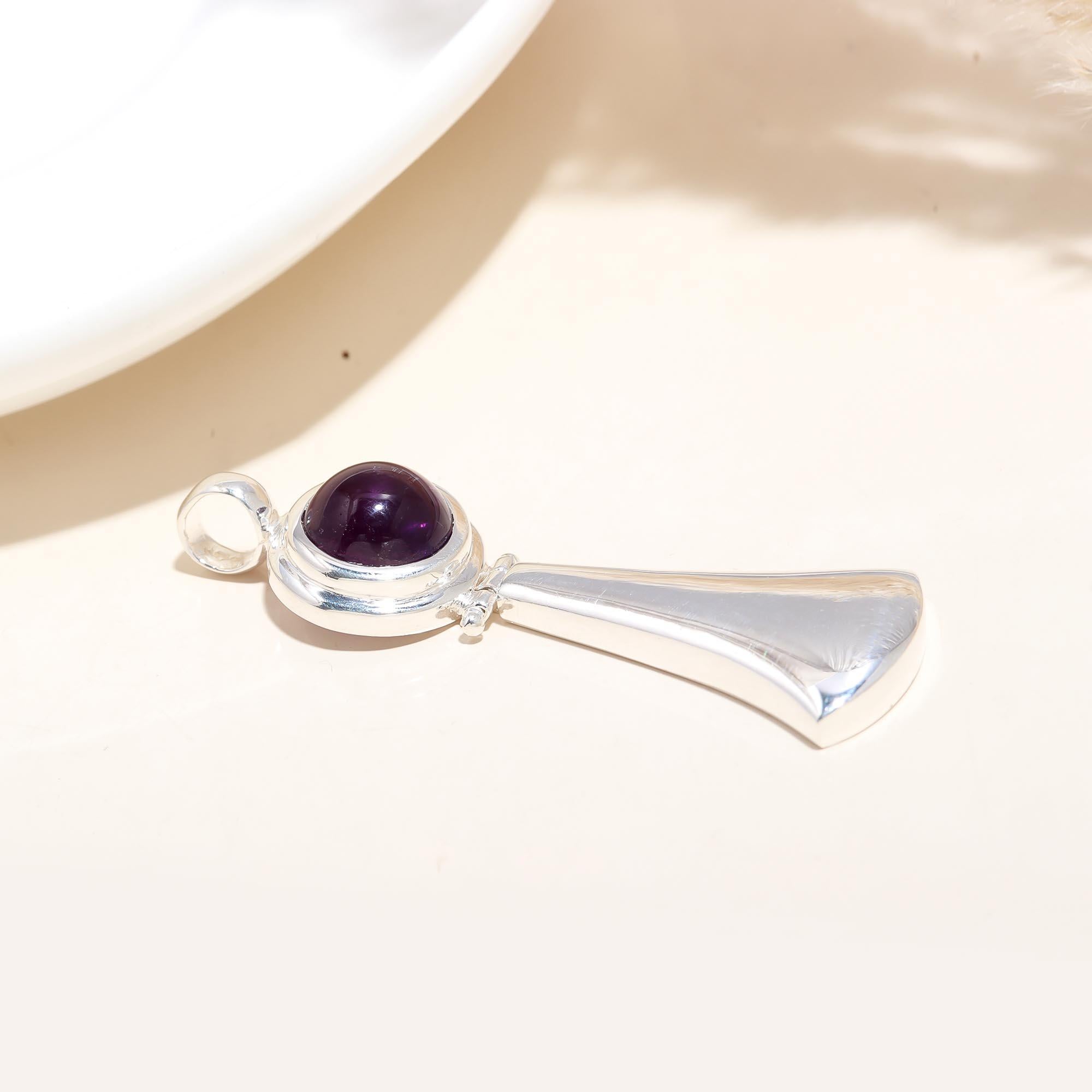The Kinetic Violet: Round Amethyst Articulated Drop Pendant