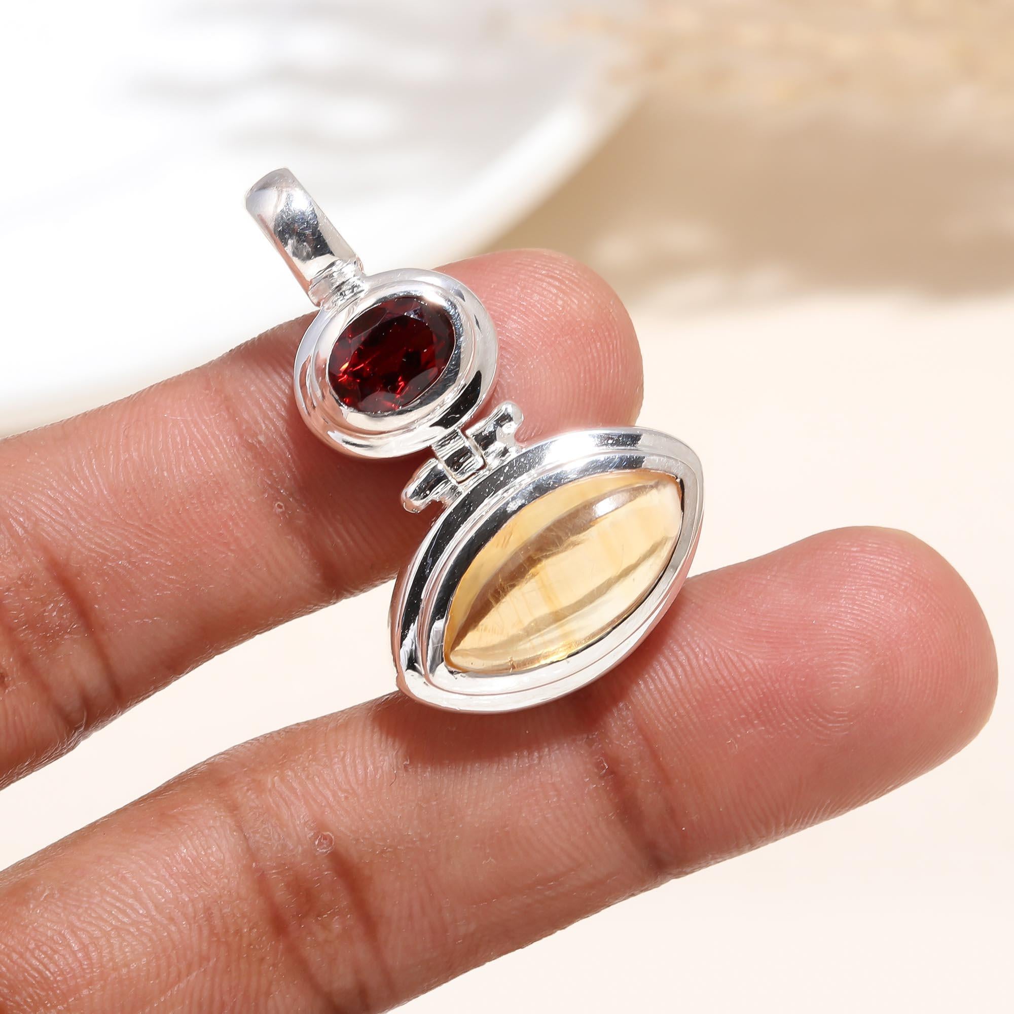 The Solar Flare Drop: Citrine & Garnet Articulated Pendant