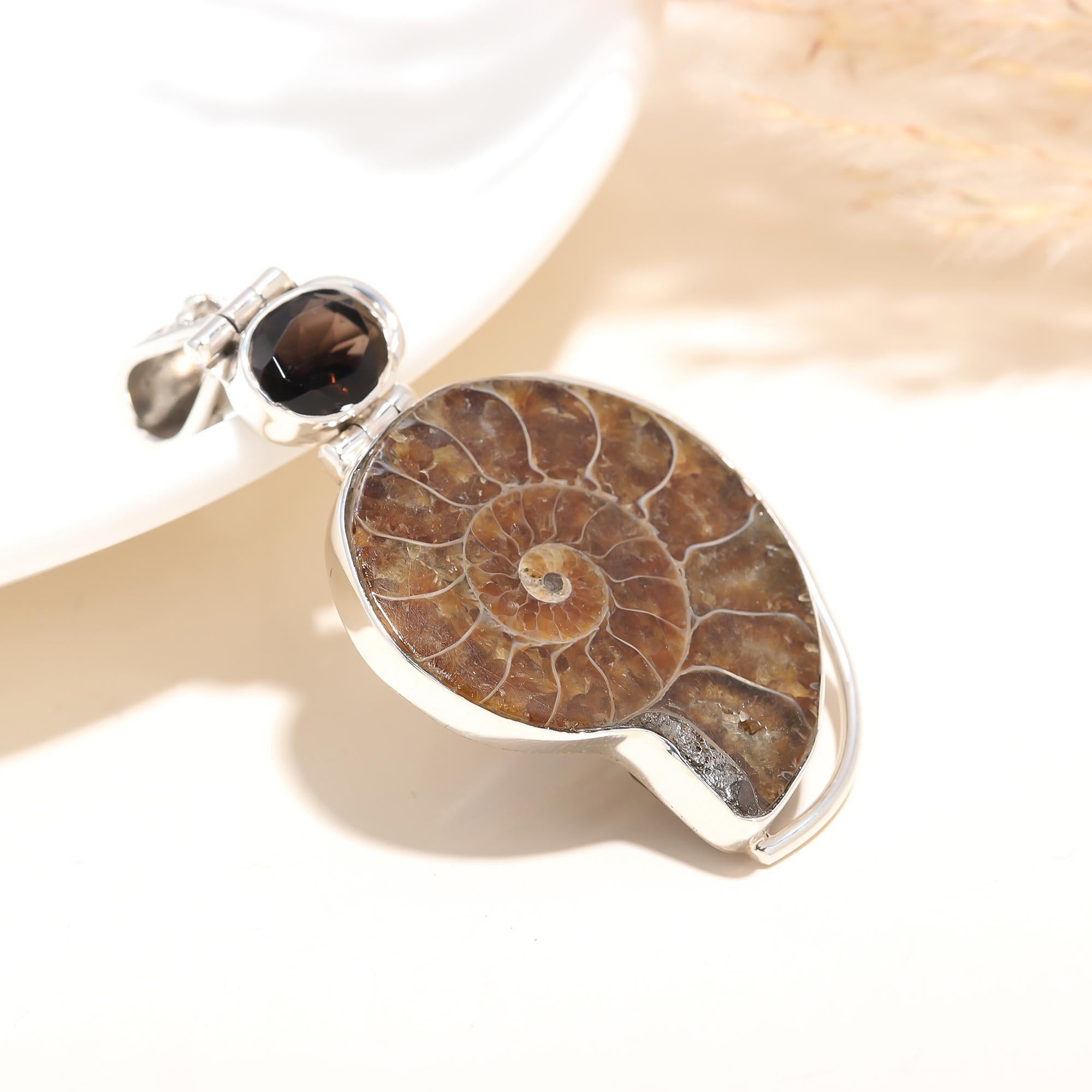 The Primordial Spiral: Sterling Silver Ammonite & Garnet Pendant
