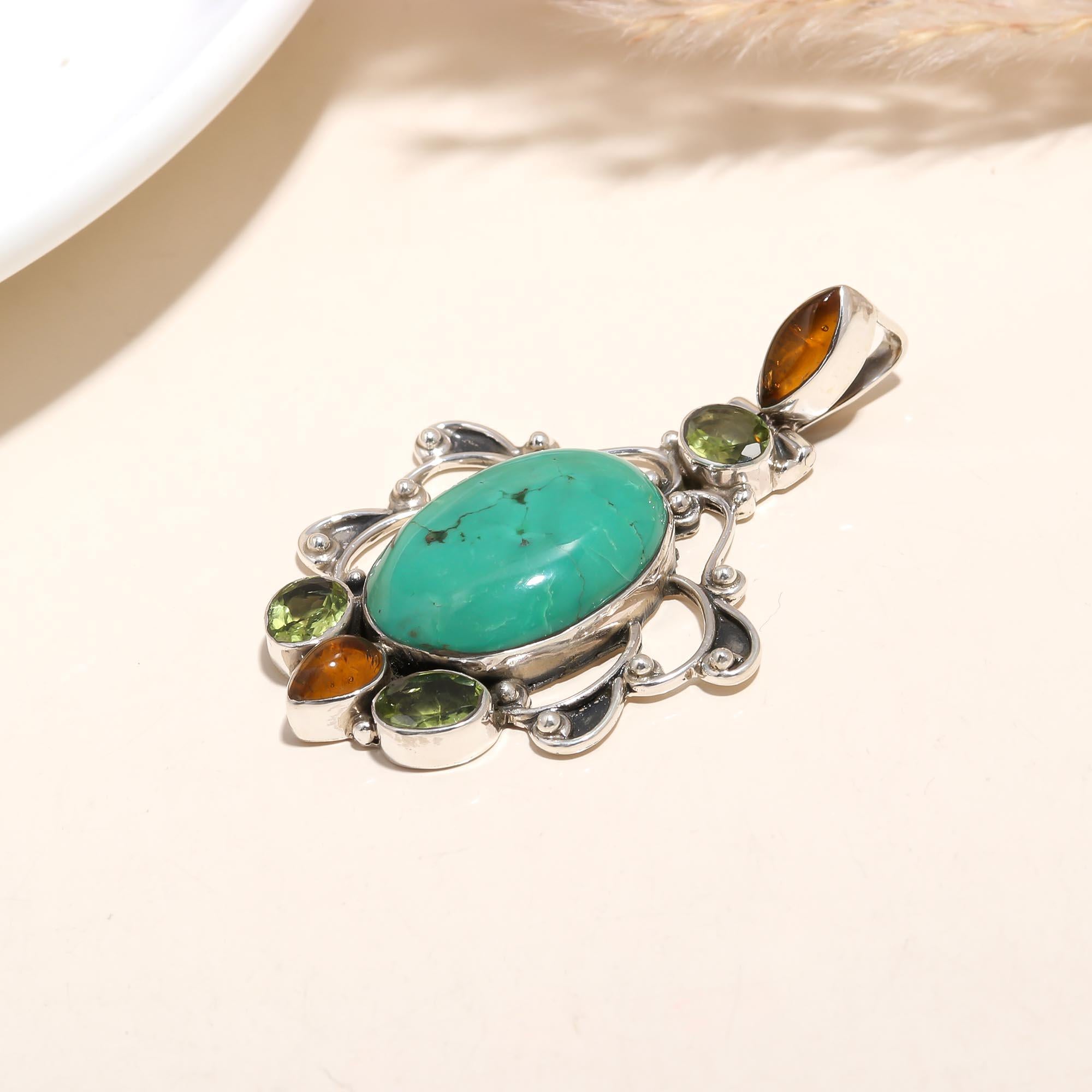 The Turquoise Victorian Pendant: Turquoise & Multi-Gem Ornate Pendant
