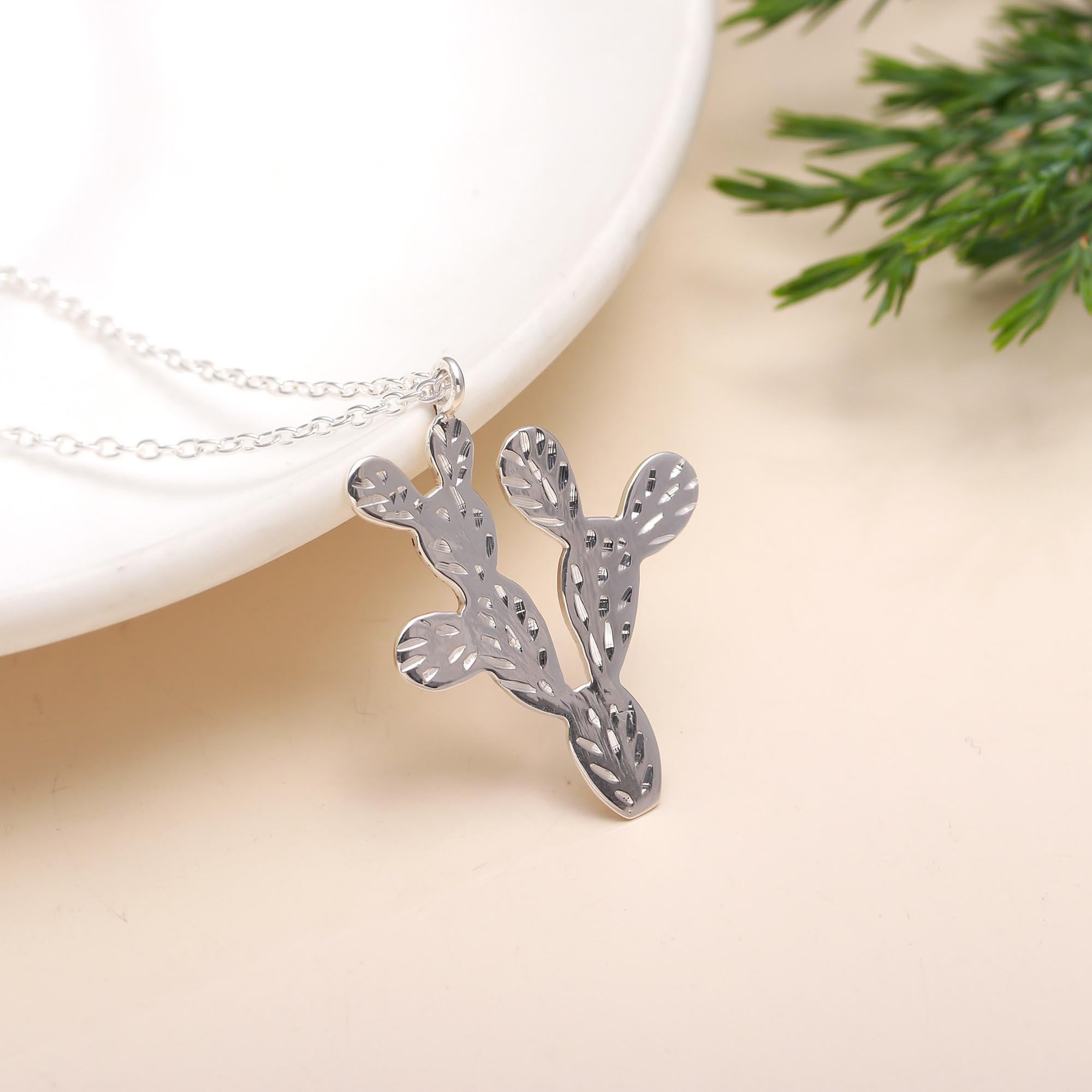 925 Silver Cactus Pendant Necklace