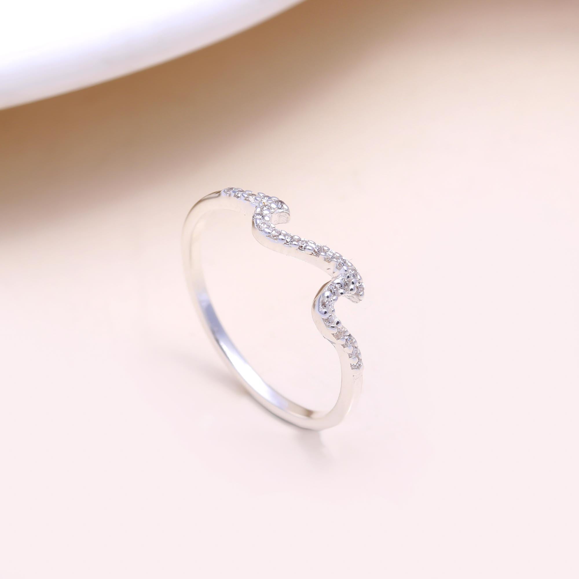 The Stardust Wave Band: Pave White Topaz Curved Ring