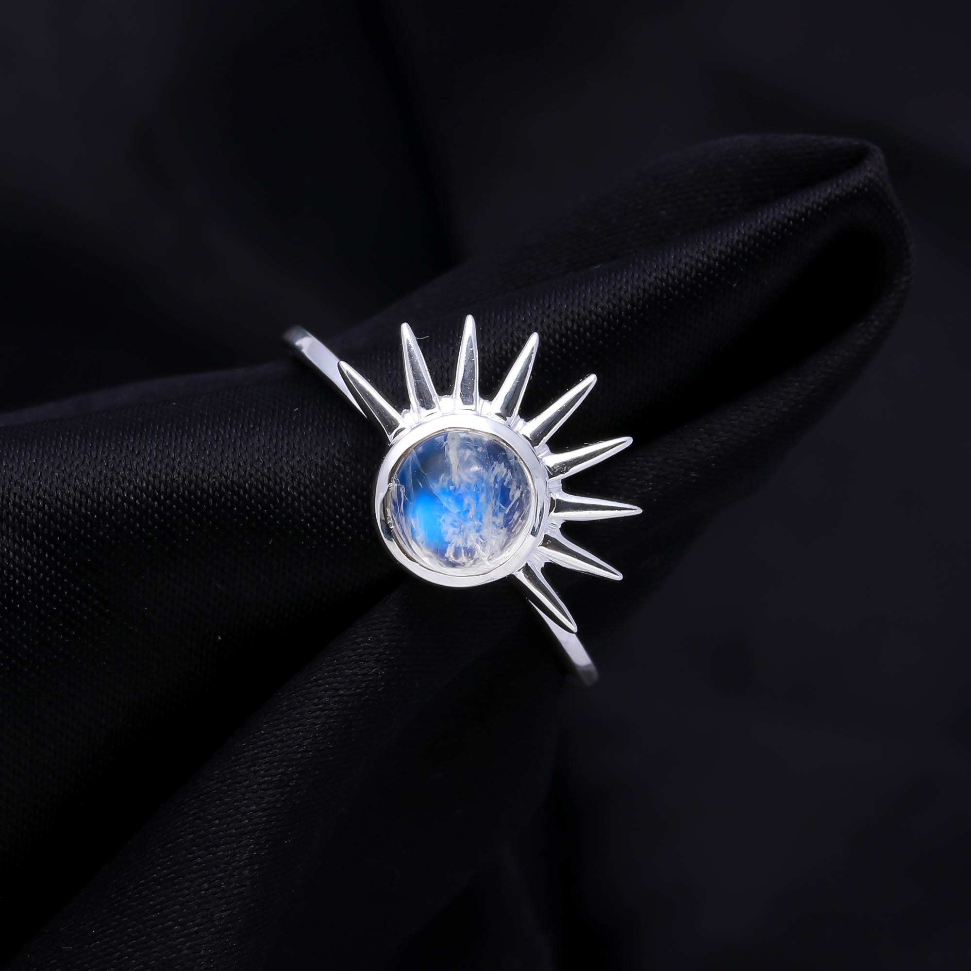 The Solar Moon Ring: Sunburst Moonstone Ring