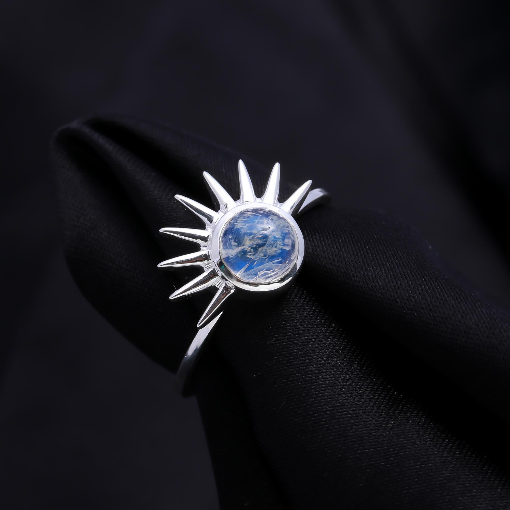 The Solar Moon Ring: Sunburst Moonstone Ring