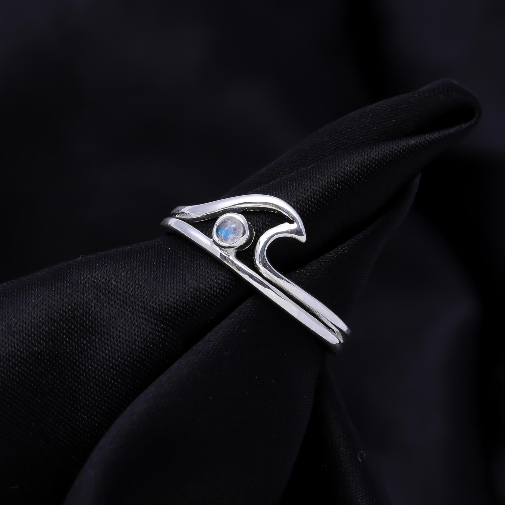 The Ocean Wave Rin: Silver Wave Ring with Moonstone