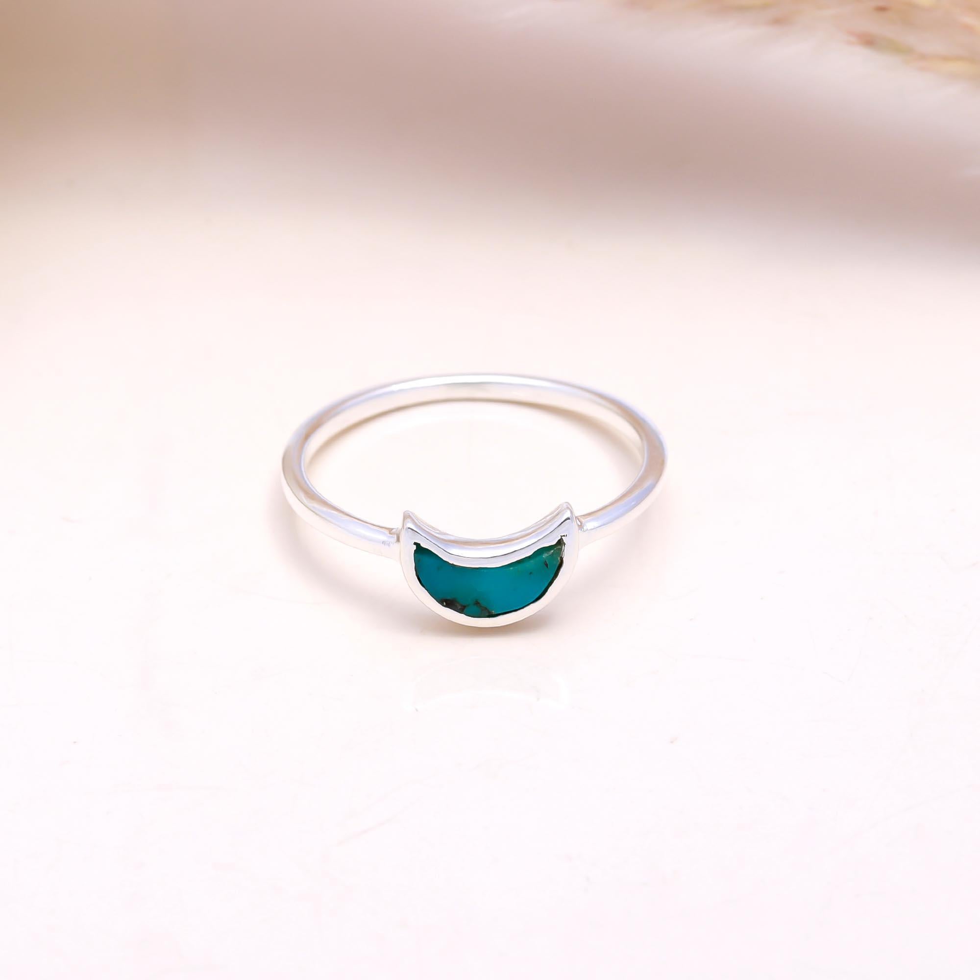 The Turquoise Crescent Ring: Turquoise Inlay Moon Ring