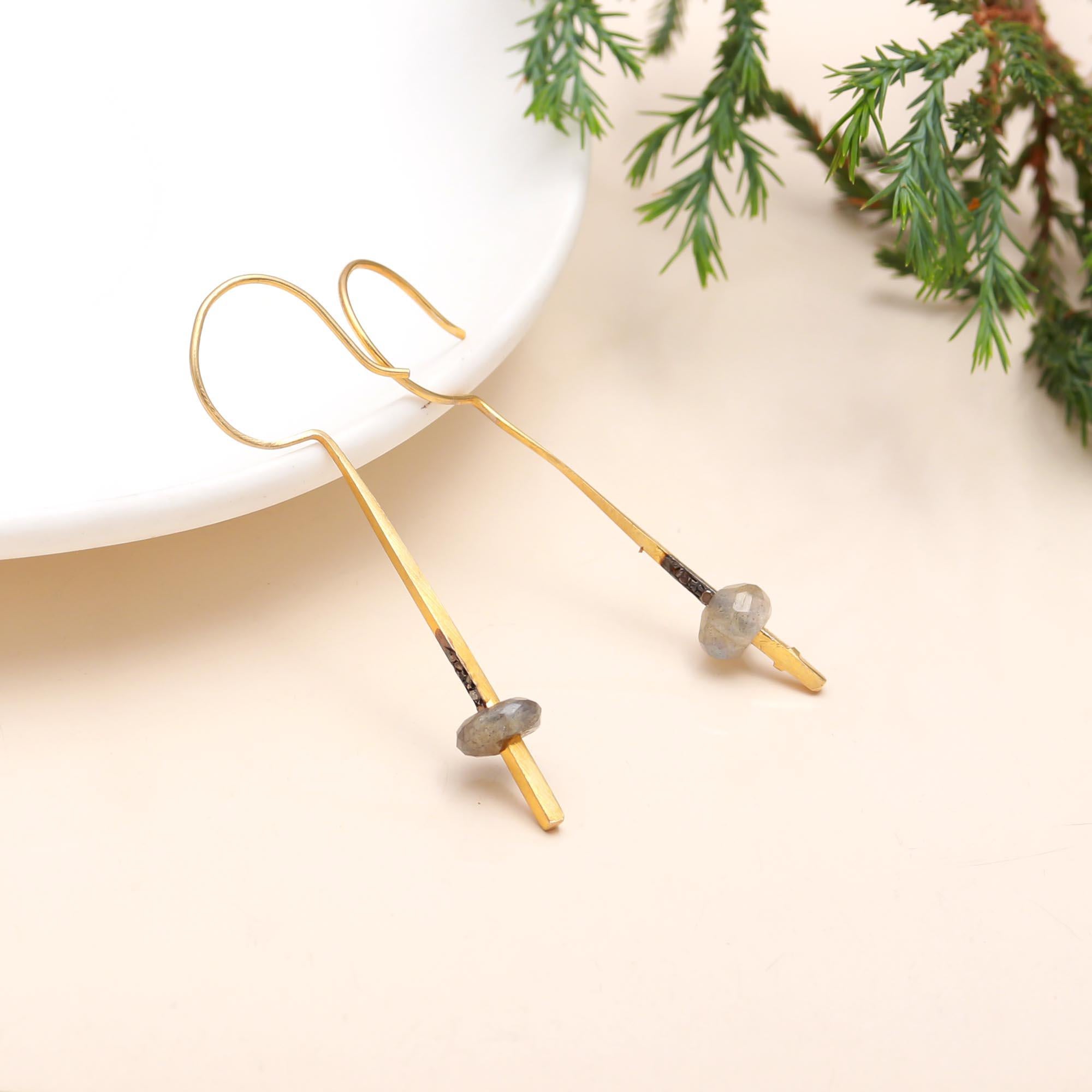 The Gilded Ray: Labradorite & Gold Linear Drop Earrings