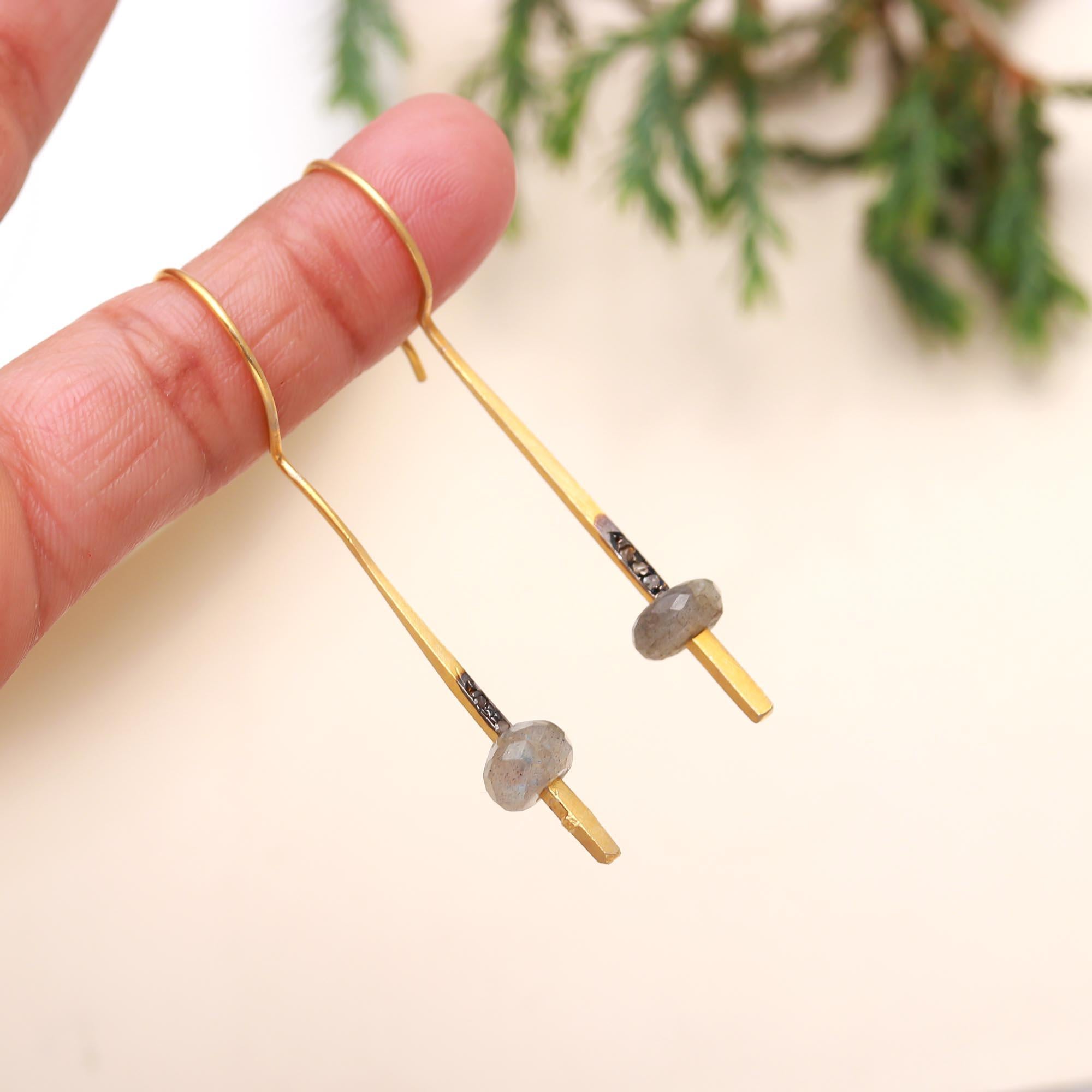 The Gilded Ray: Labradorite & Gold Linear Drop Earrings