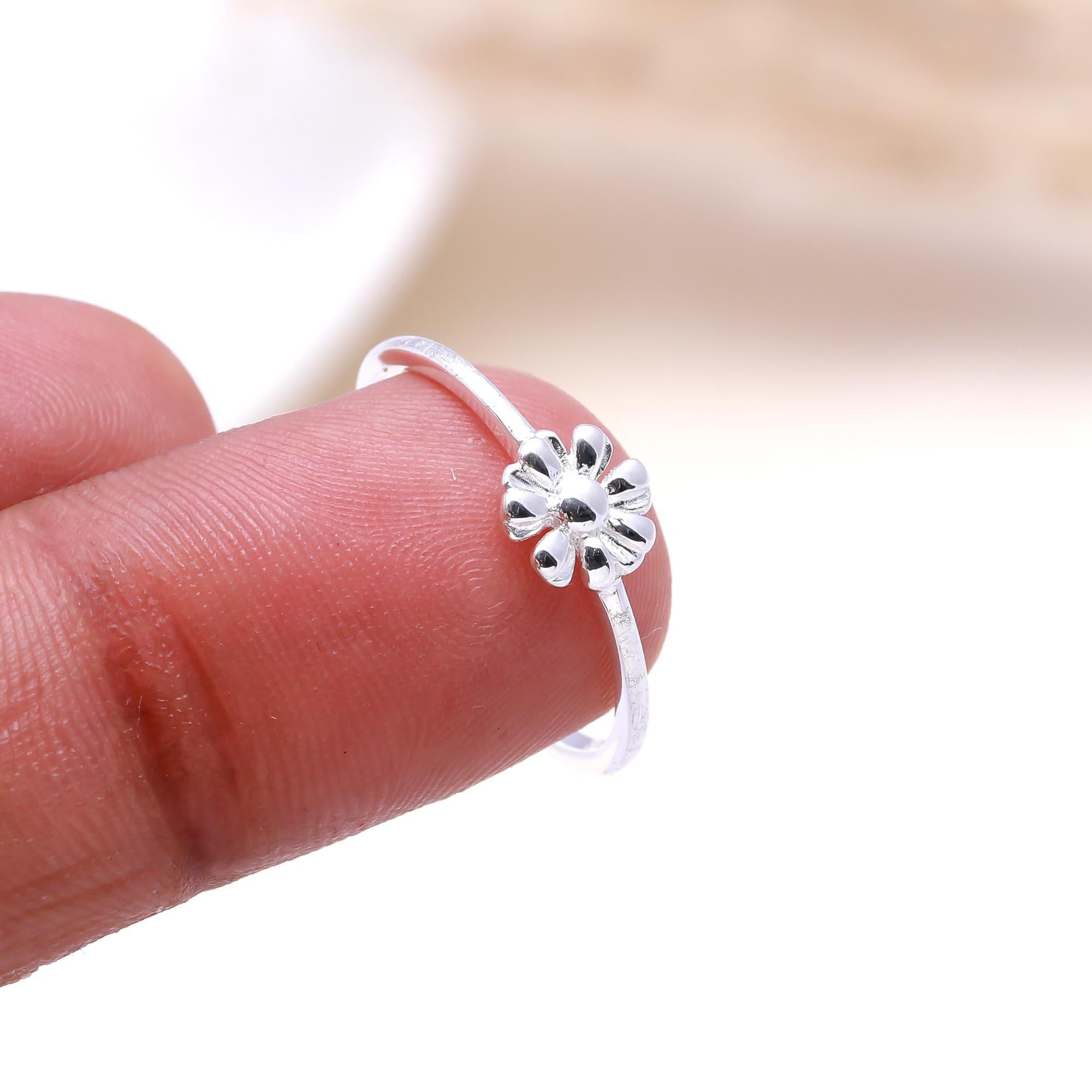 The Tiny Bloom: Silver Flower Stacking Ring