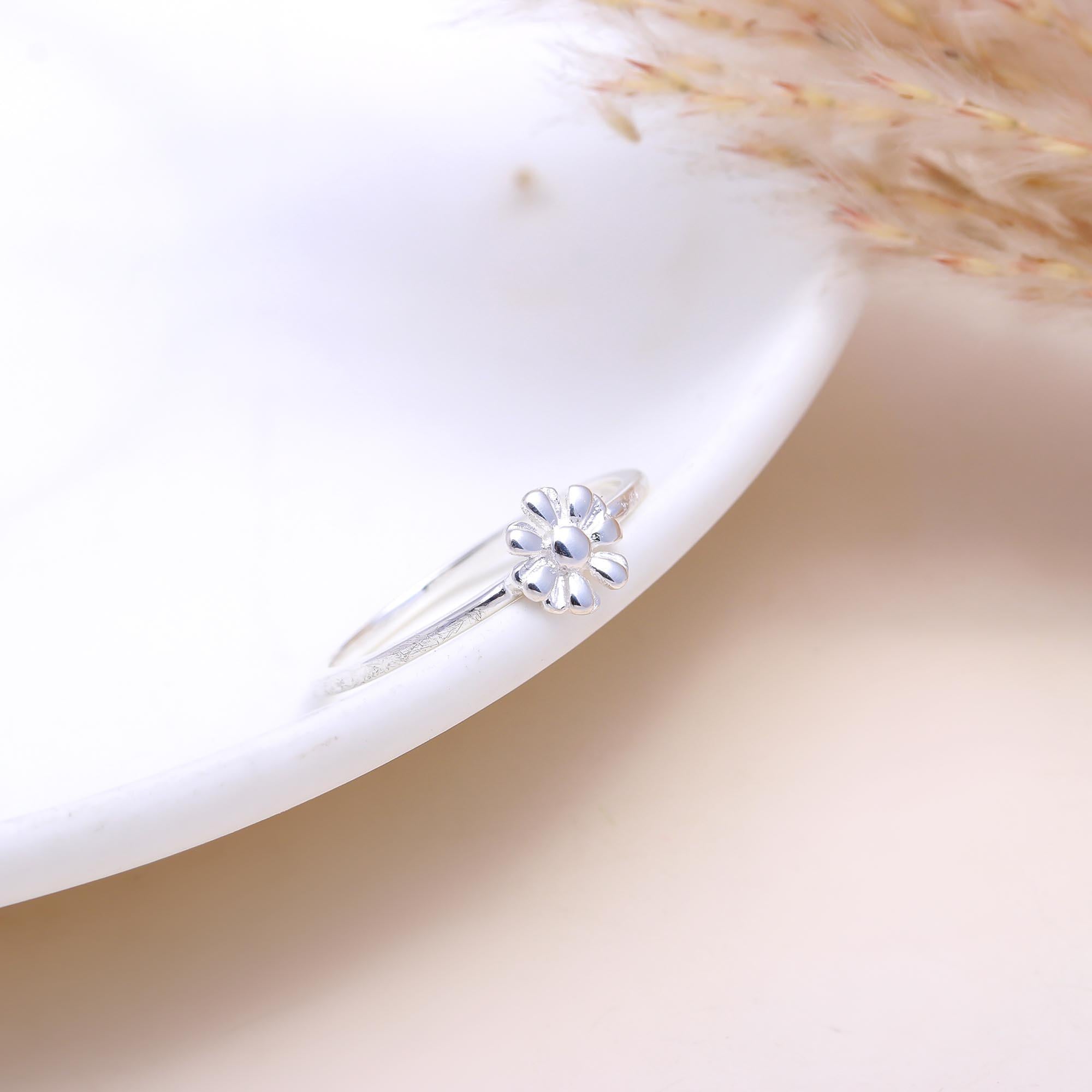 The Tiny Bloom: Silver Flower Stacking Ring