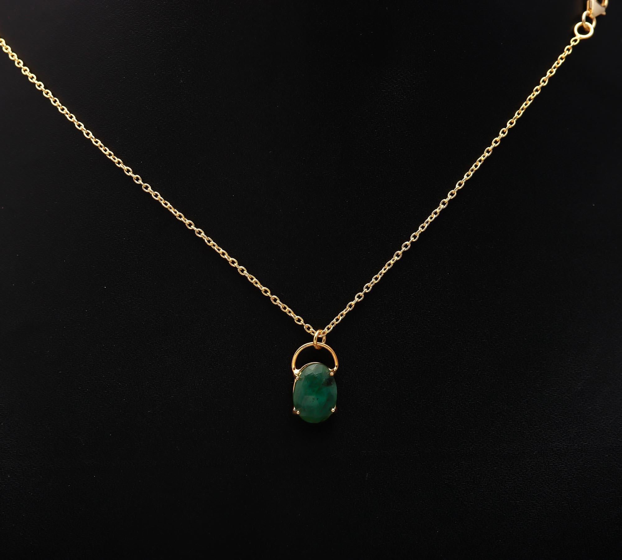 The Emerald Oval: Faceted Green Gemstone Necklace