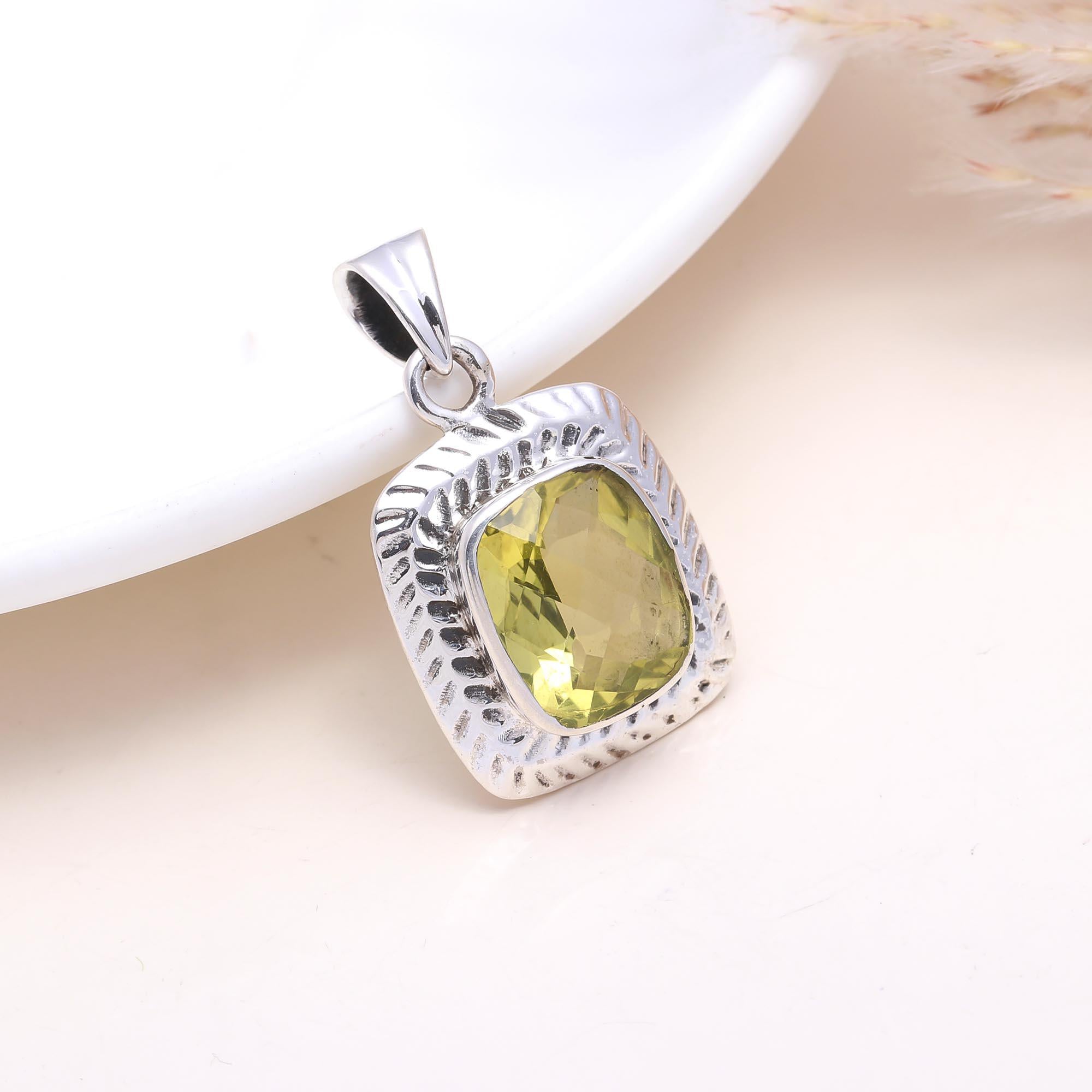 The Sunlit Window: Lemon Quartz Textured Rectangle Necklace