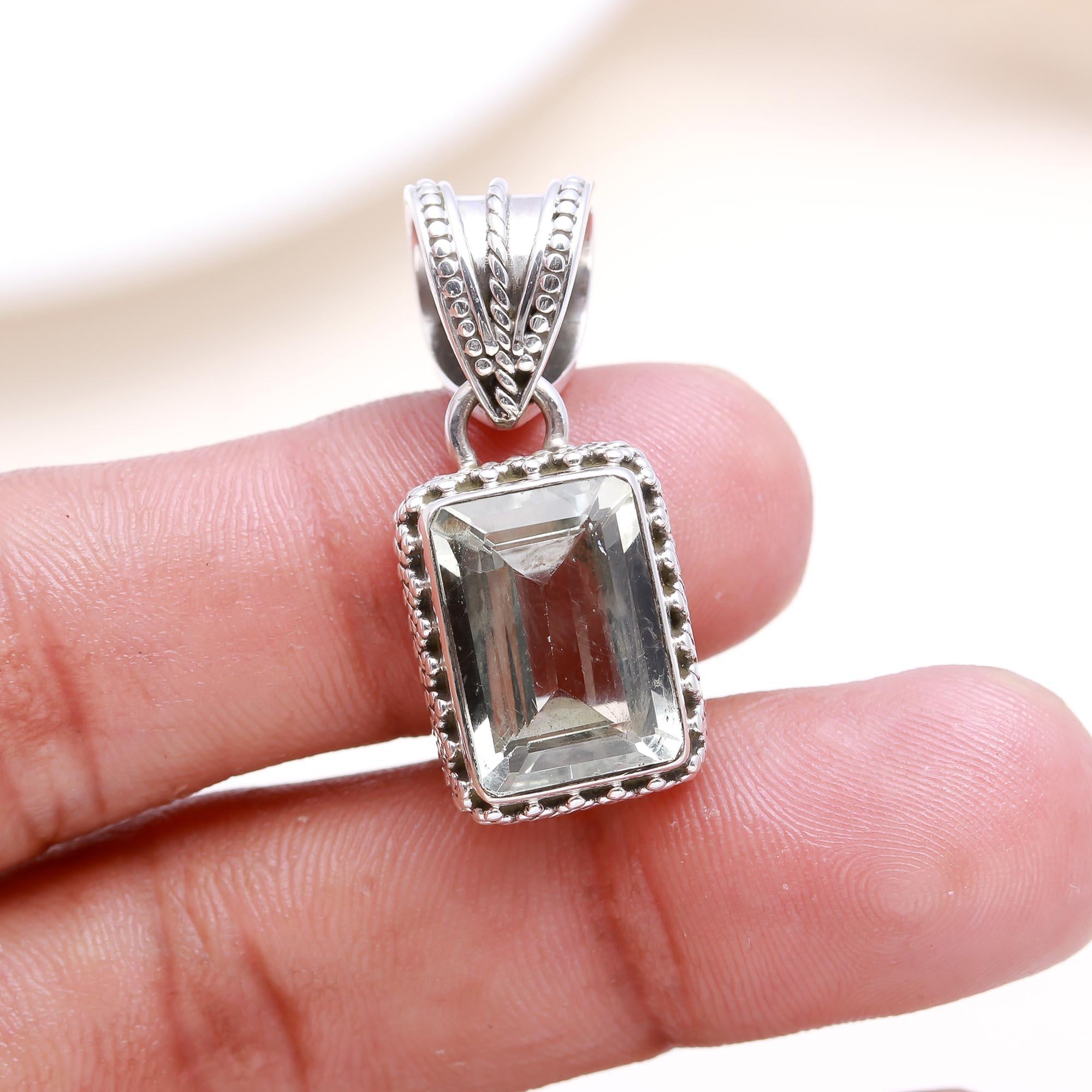 The Title: Mint Geometric: Green Amethyst Beaded Pendant