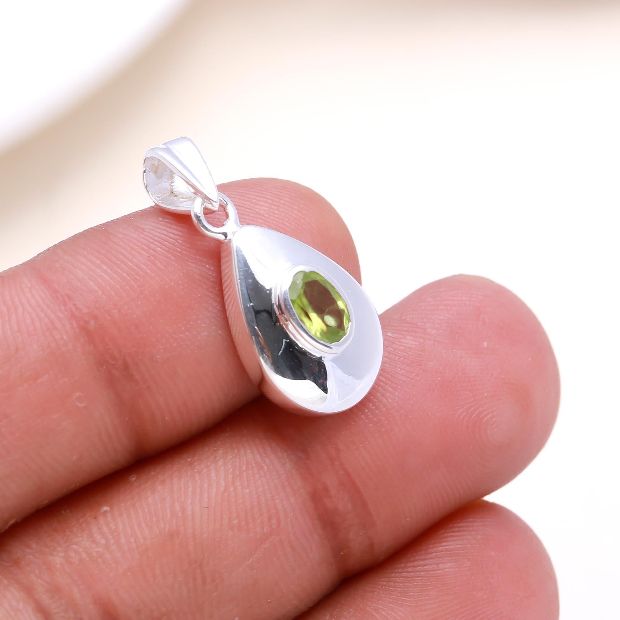 The Verdant Drop: Peridot Silver Teardrop Pendant