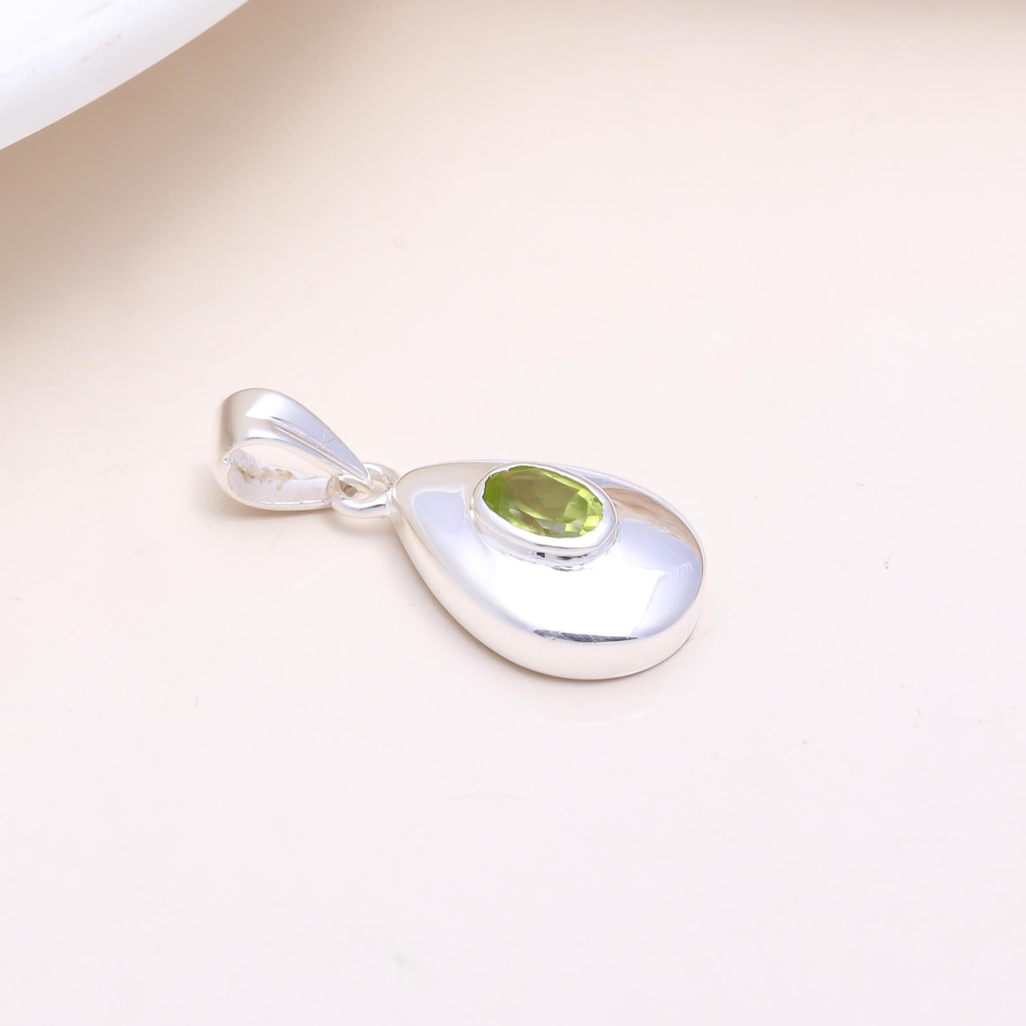 The Verdant Drop: Peridot Silver Teardrop Pendant