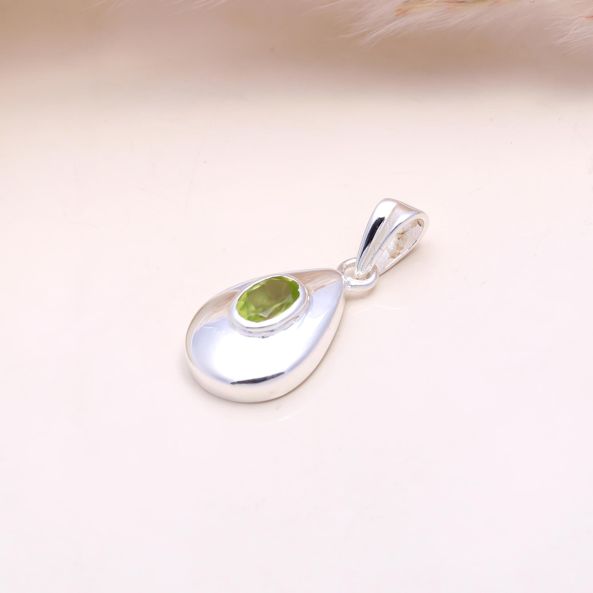 The Verdant Drop: Peridot Silver Teardrop Pendant