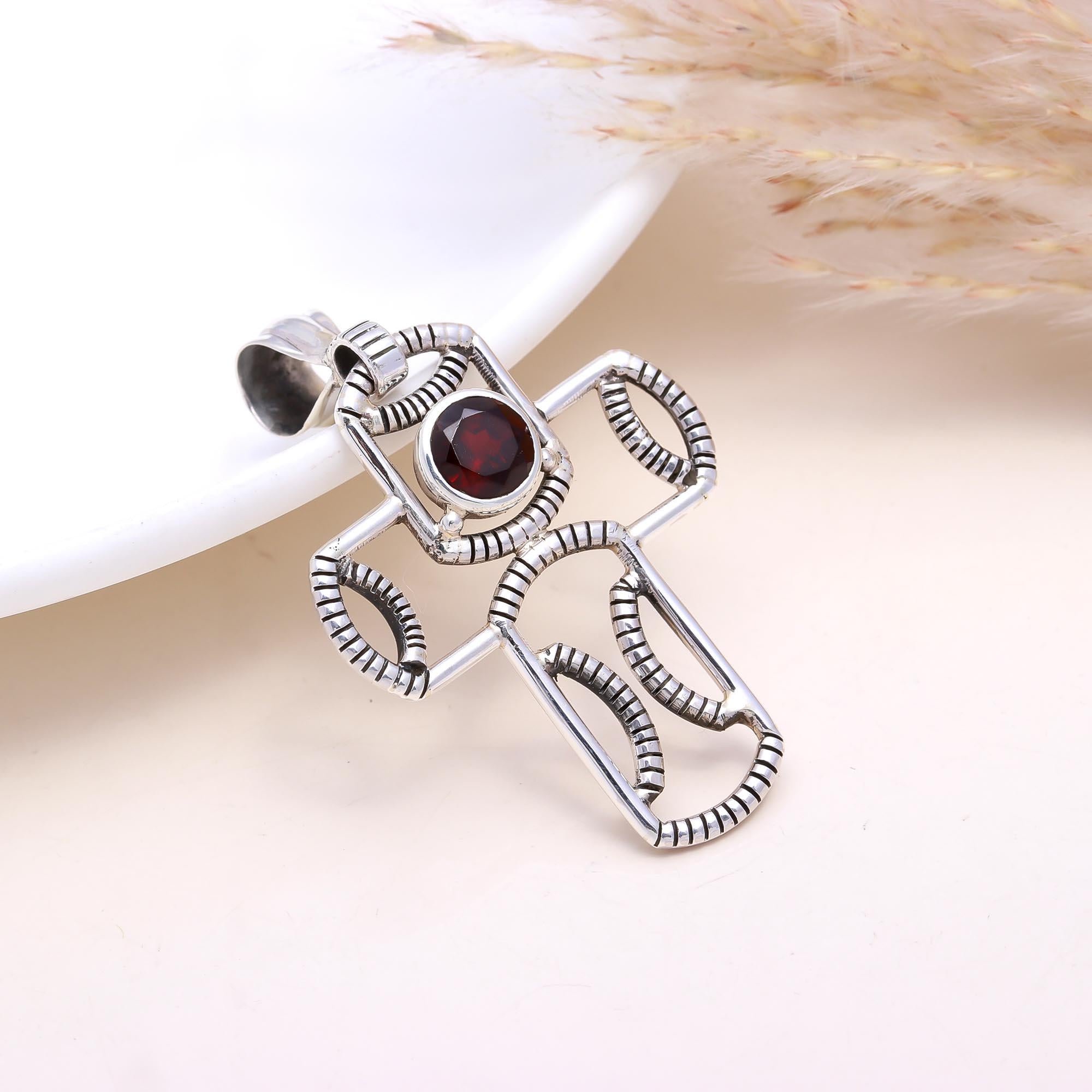 The Tribal Shield: Garnet Wire-Work Pendant