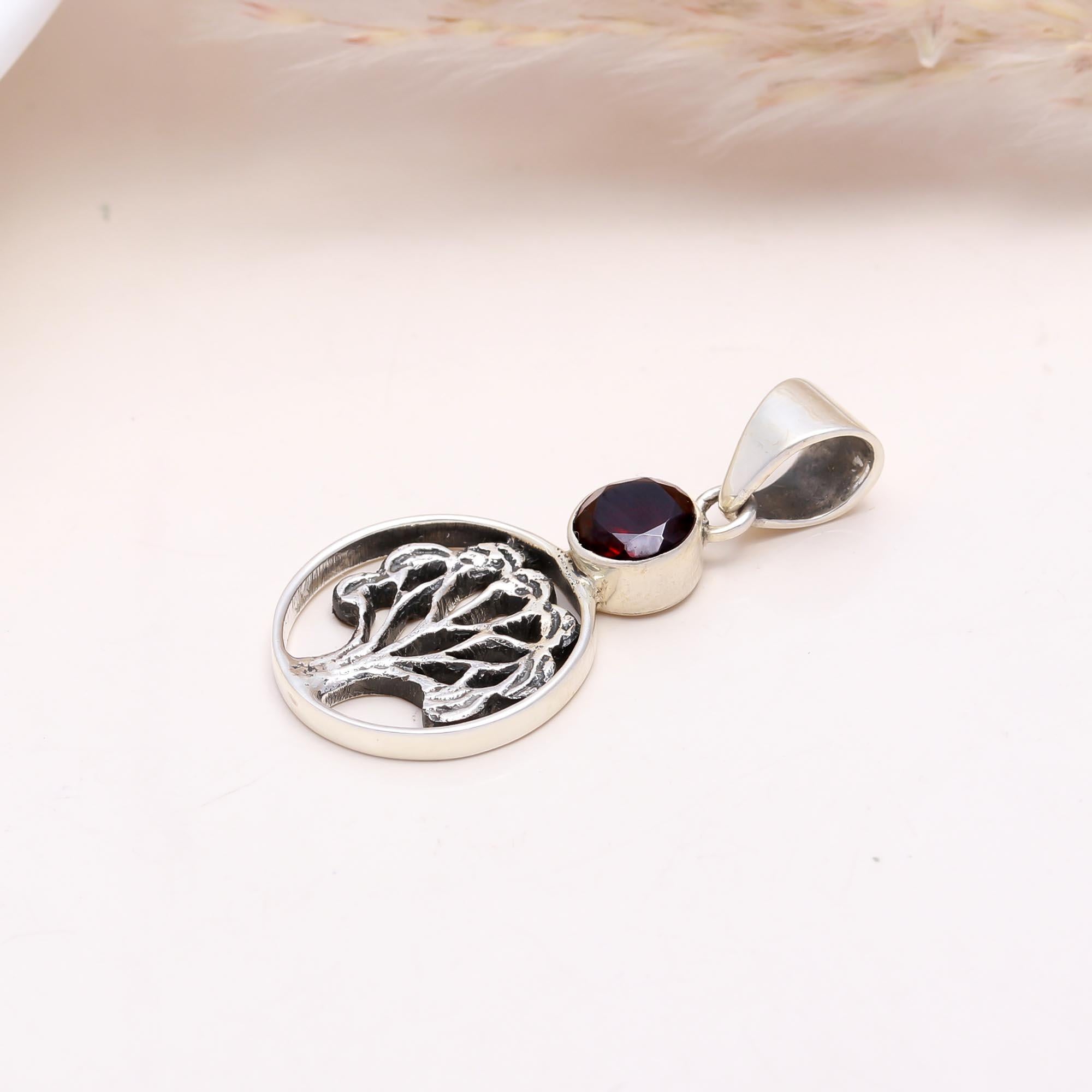 The Tree of Life Drop: Garnet Pendant