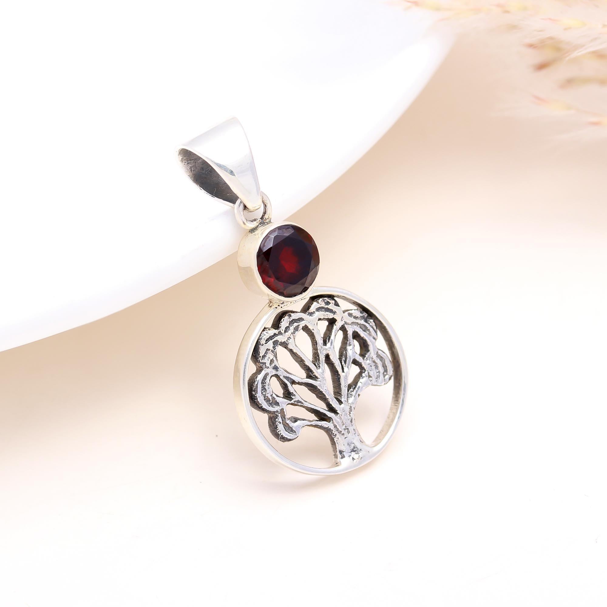 The Tree of Life Drop: Garnet Pendant