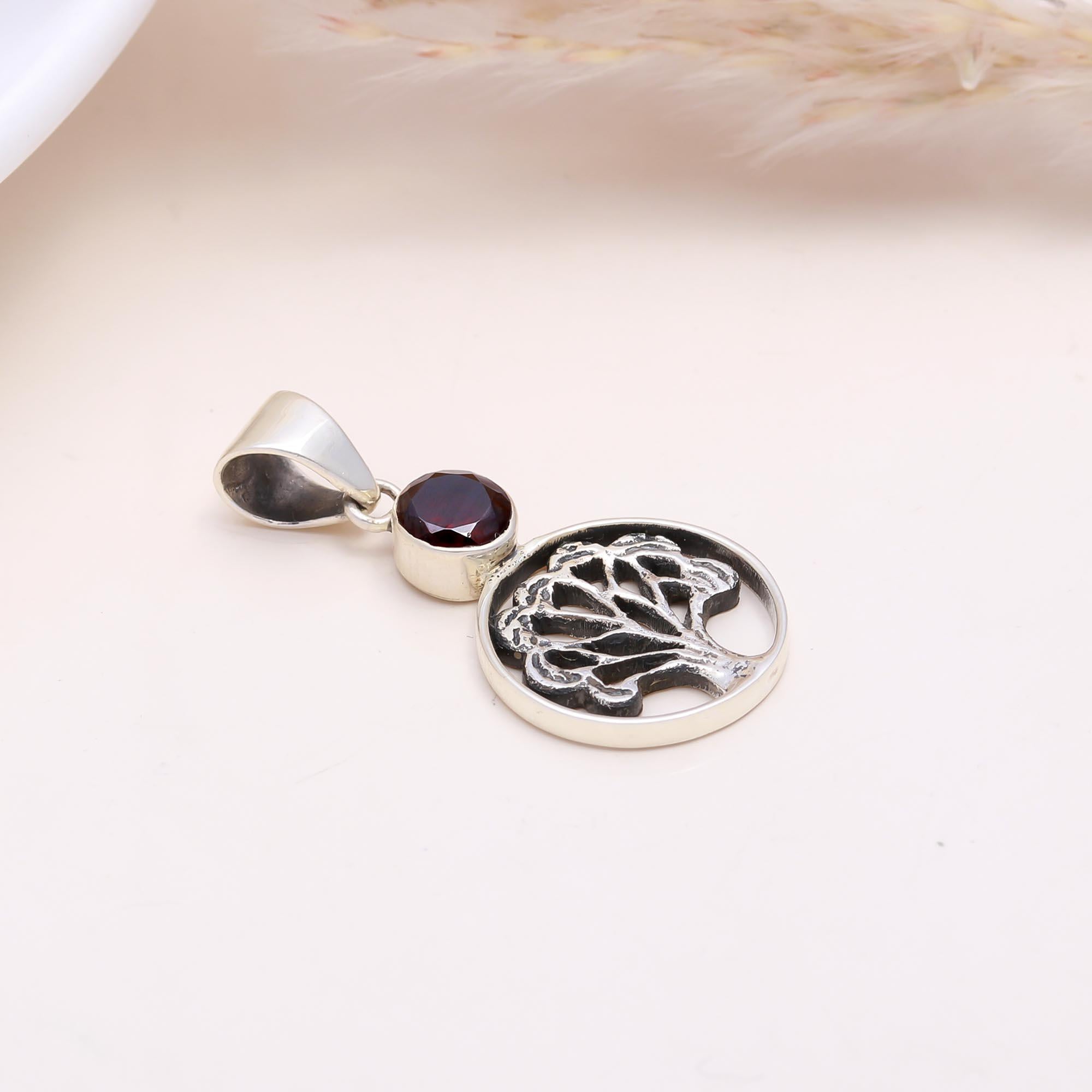 The Tree of Life Drop: Garnet Pendant