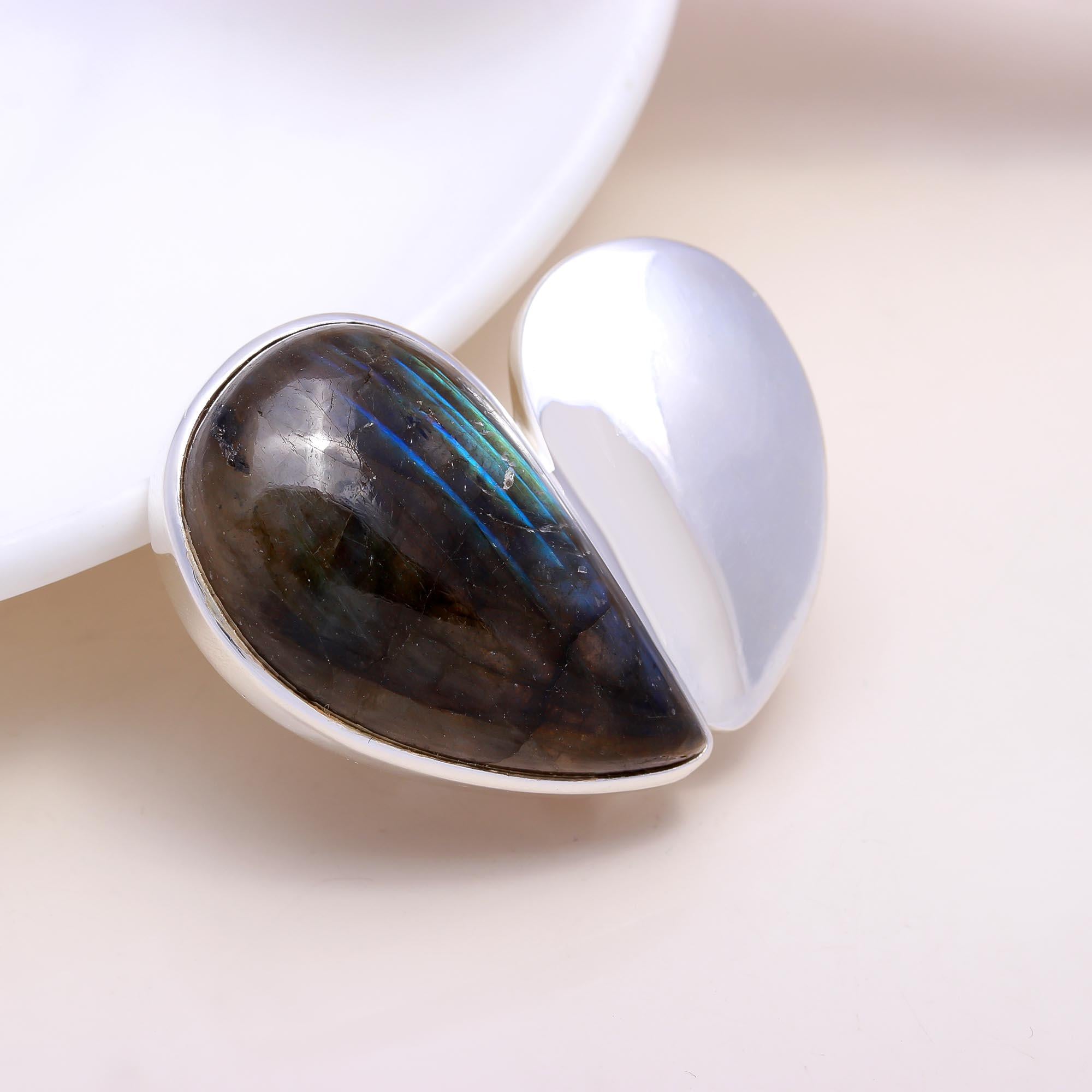 The Yin Yang Heart: Labradorite & Silver Heart Pendant