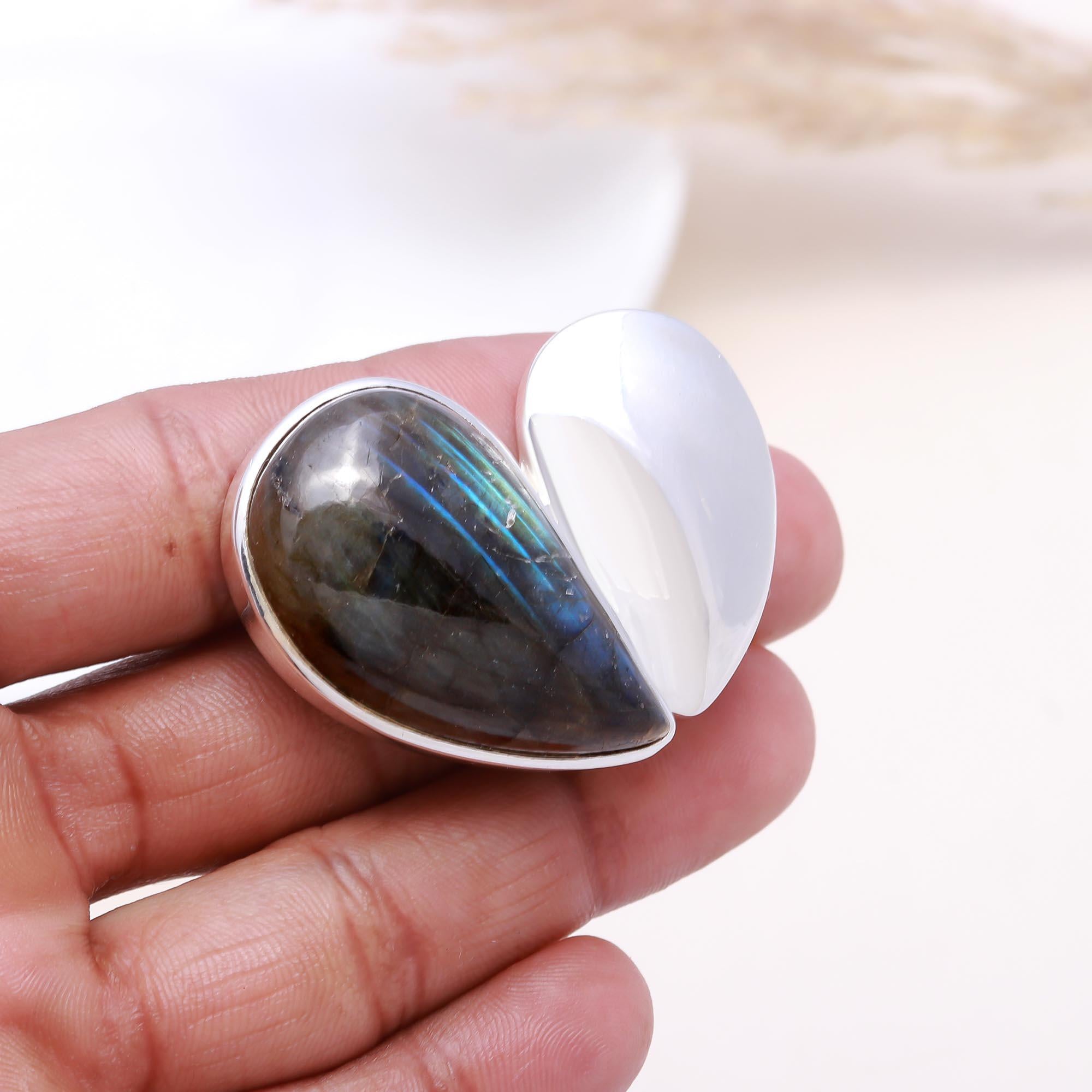 The Yin Yang Heart: Labradorite & Silver Heart Pendant