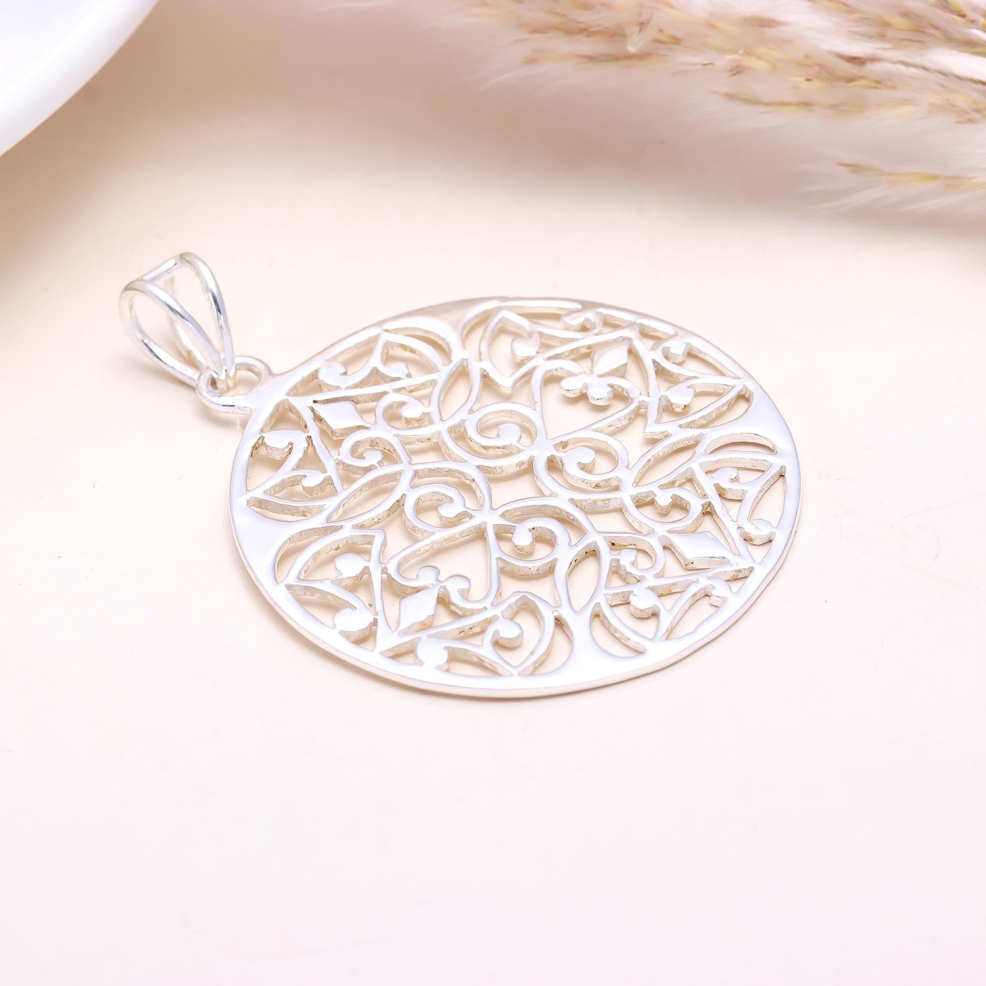 The Sacred Circle: Round Silver Filigree Pendant