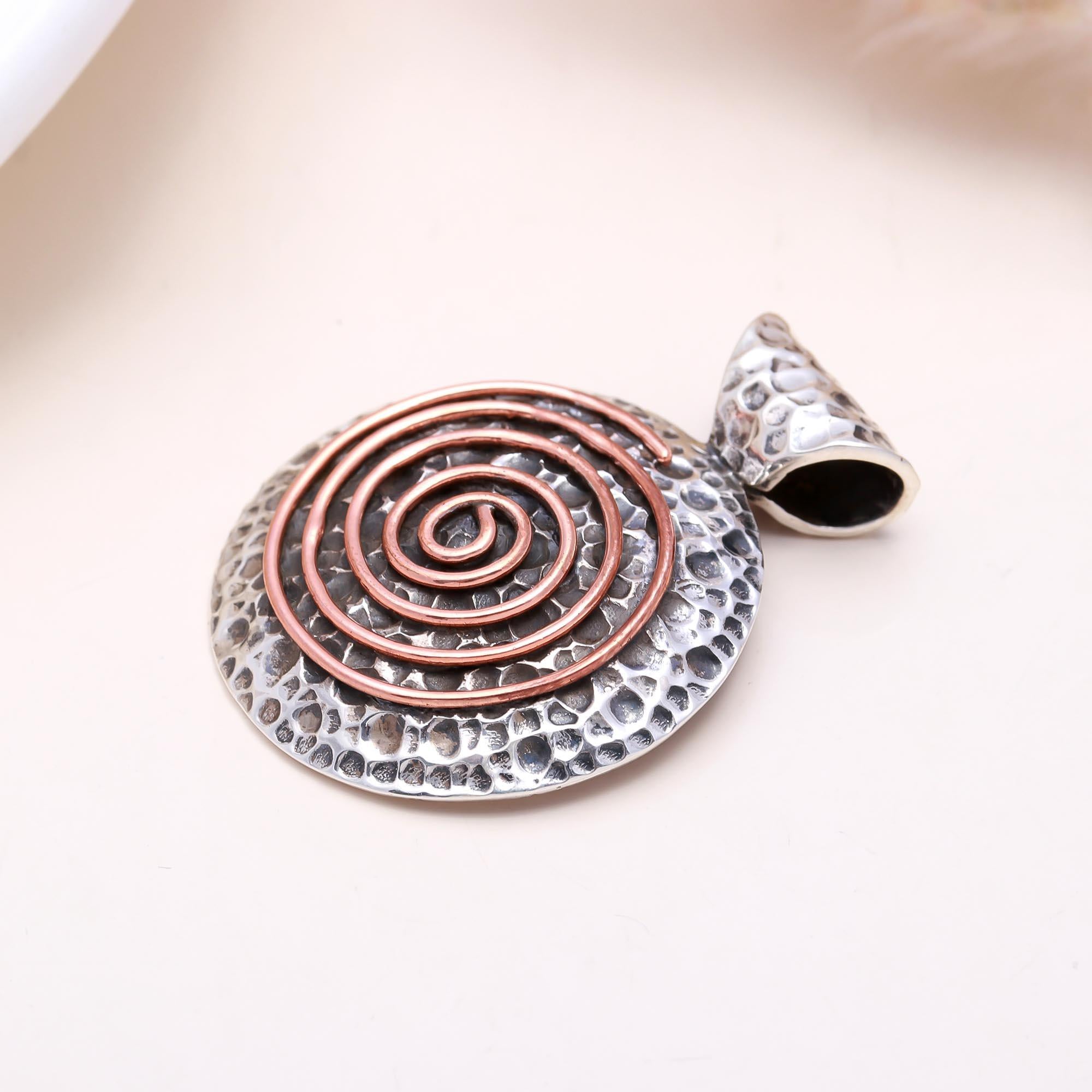The Rustic Spiral : Hammered Two-Tone Medallion Pendant