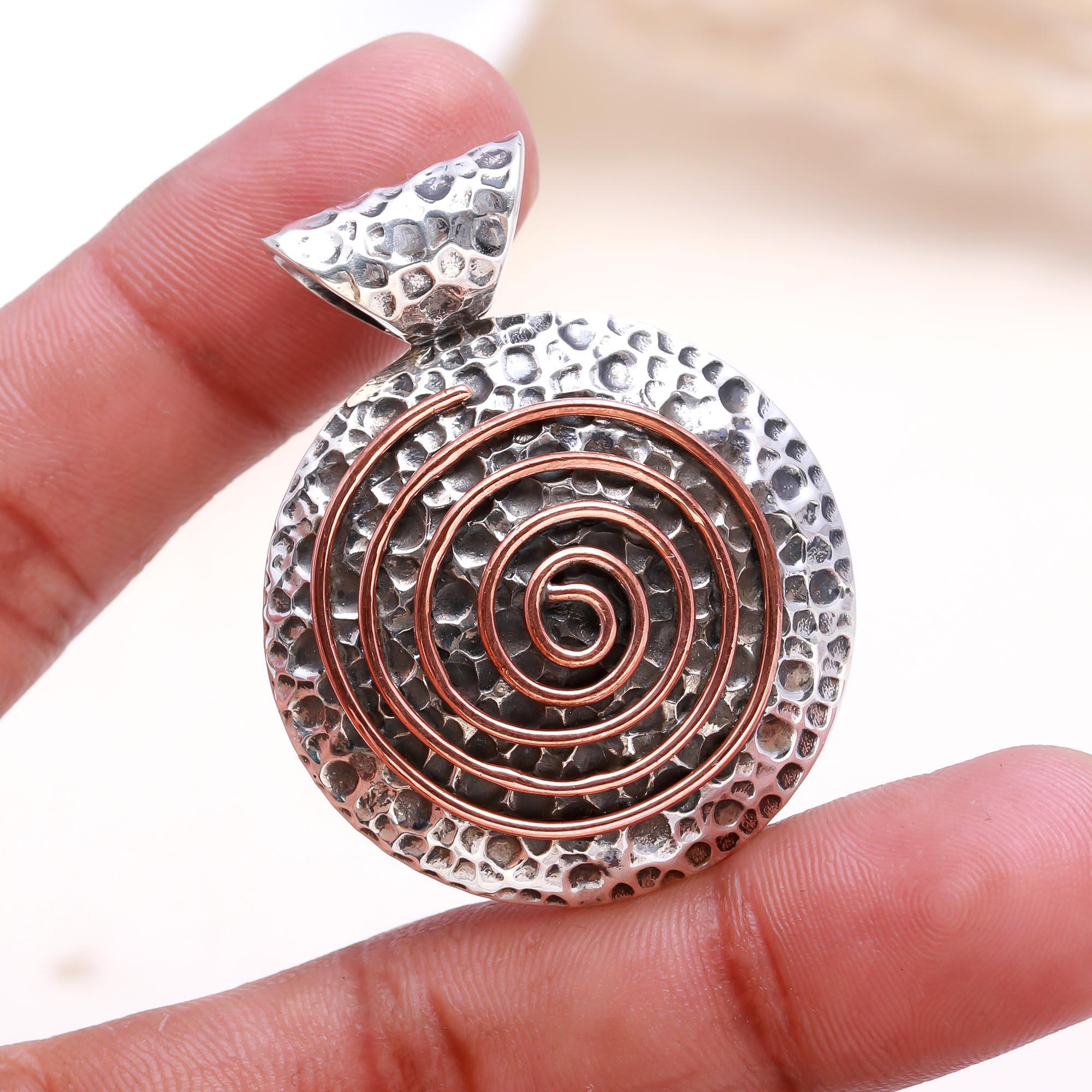 The Rustic Spiral : Hammered Two-Tone Medallion Pendant