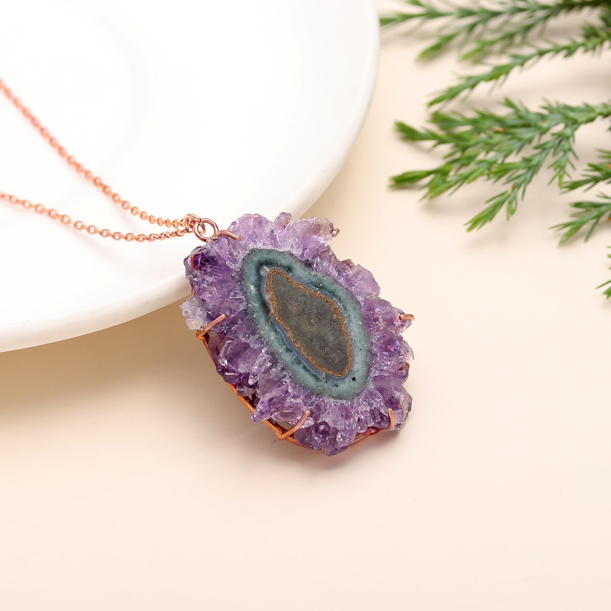The Violet Galaxy: Amethyst Stalactite Slice Pendant Necklace