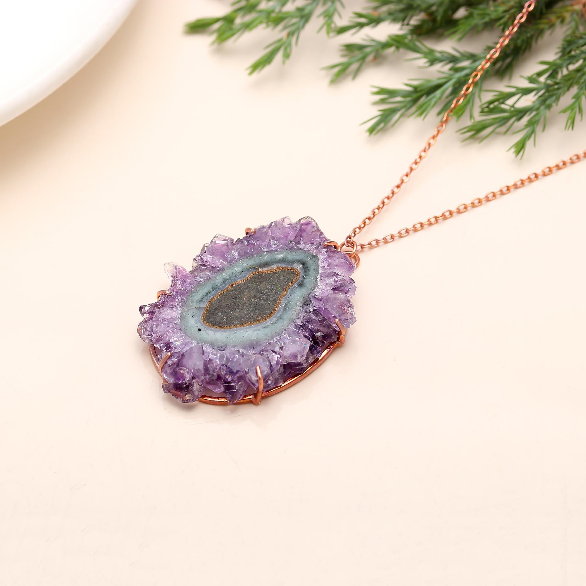 The Violet Galaxy: Amethyst Stalactite Slice Pendant Necklace