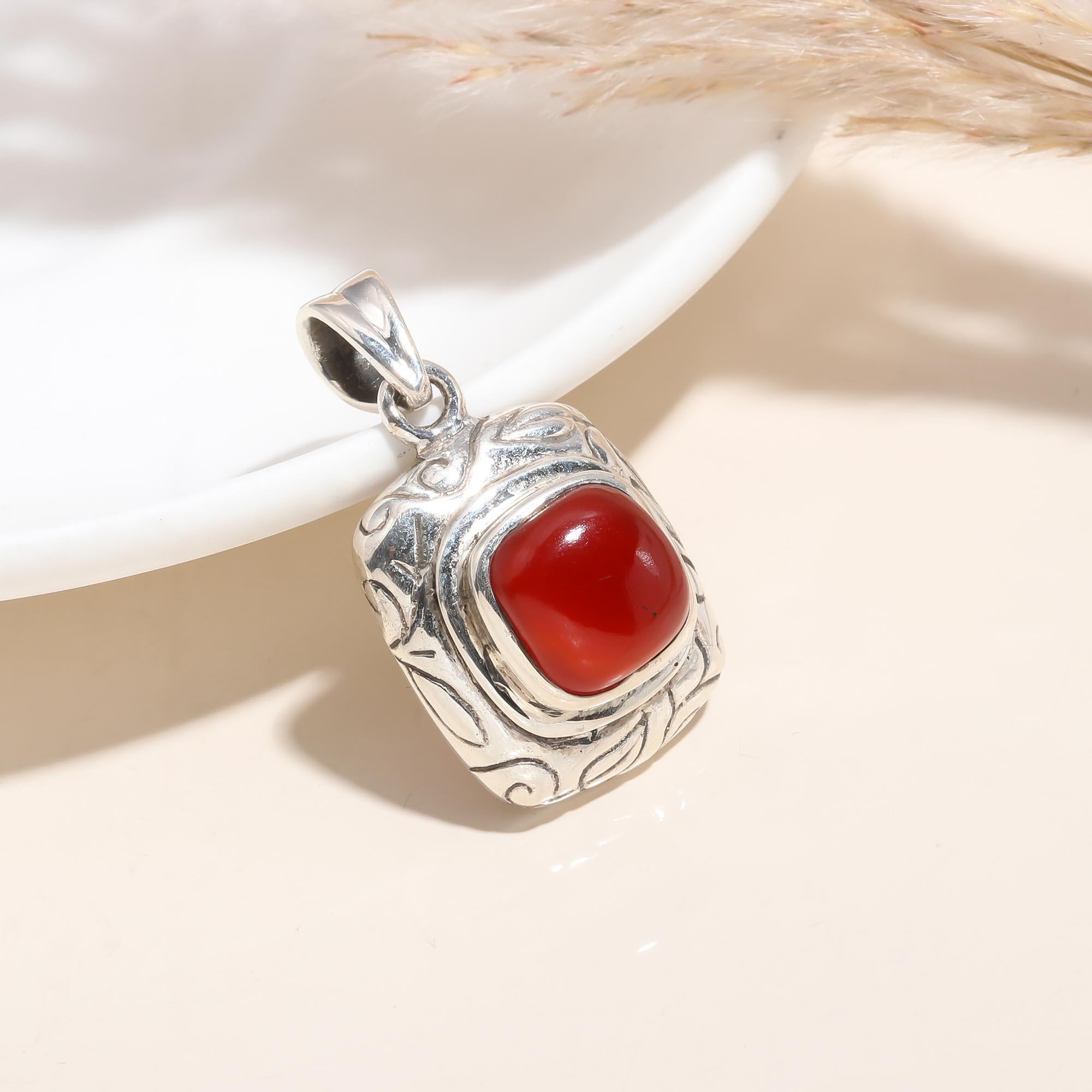 The Vintage Crimson: Red Onyx Textured Frame Pendant